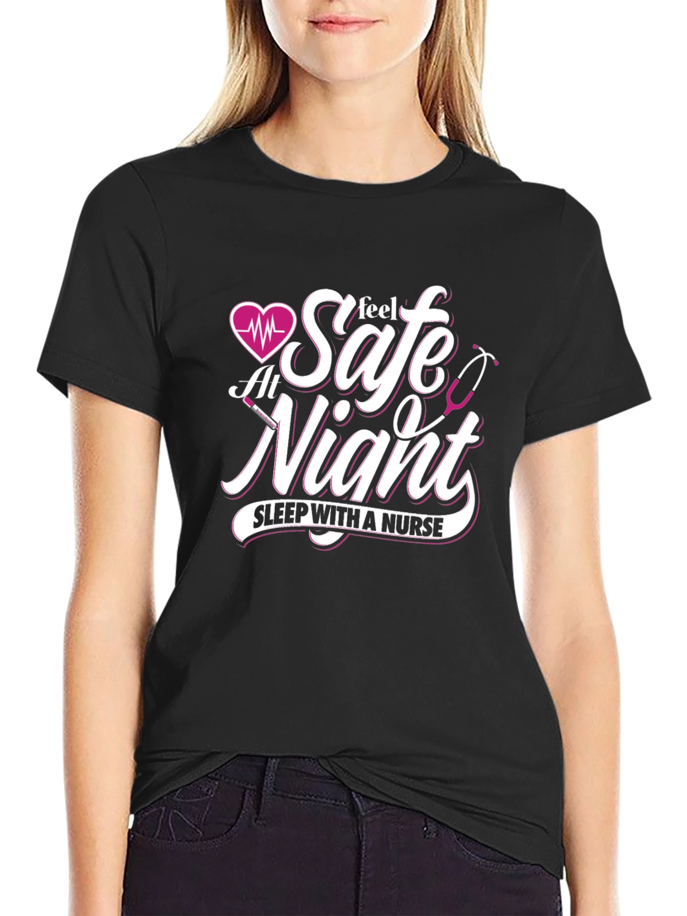 Black Feel Safe At Night Nurse T-Shirt view 2