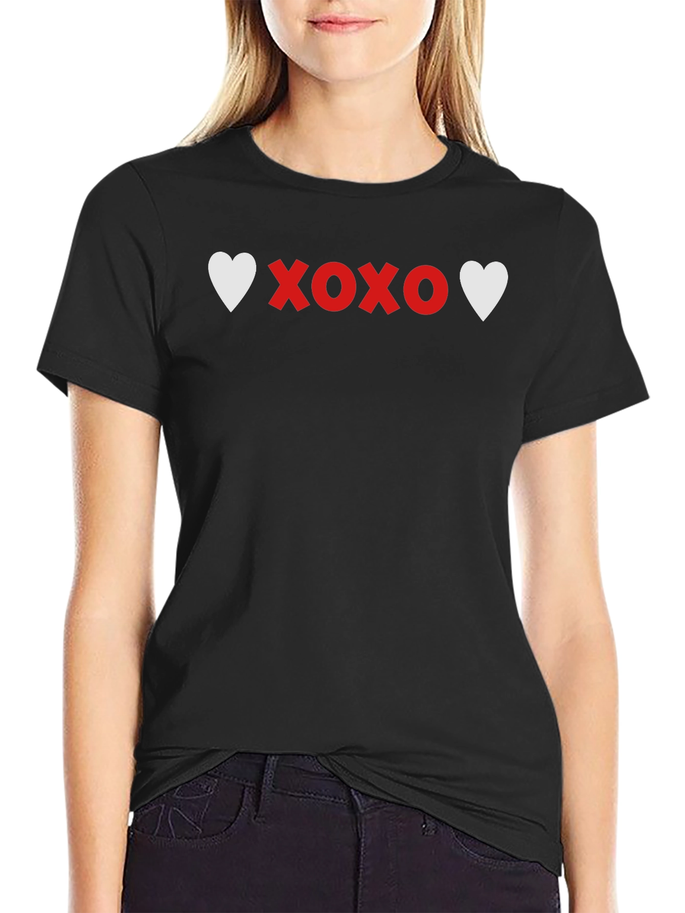 Black Heart XOXO Graphic Tee - Soft Black Casual T-Shirt view 2