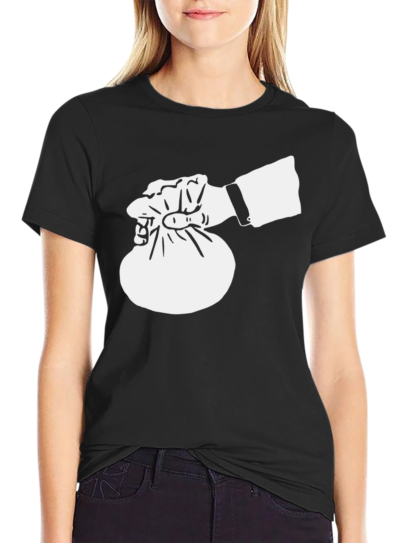 Black Money Bag T-Shirt - Black Crew Neck view 2