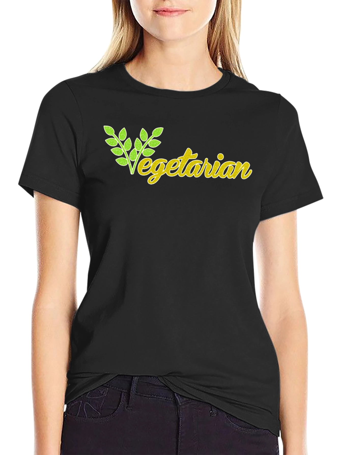 Black Vegetarian Graphic T-Shirt - Black view 2