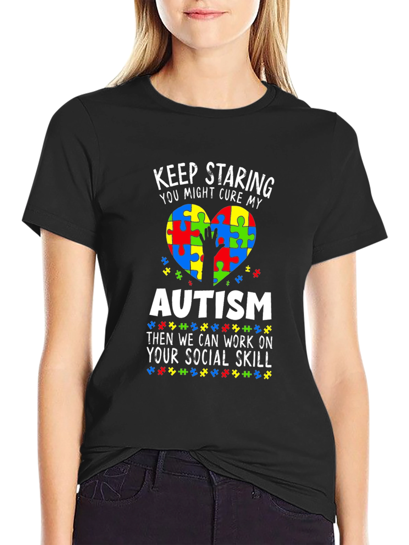 Black Autism Awareness T-Shirt Social Skills view 2