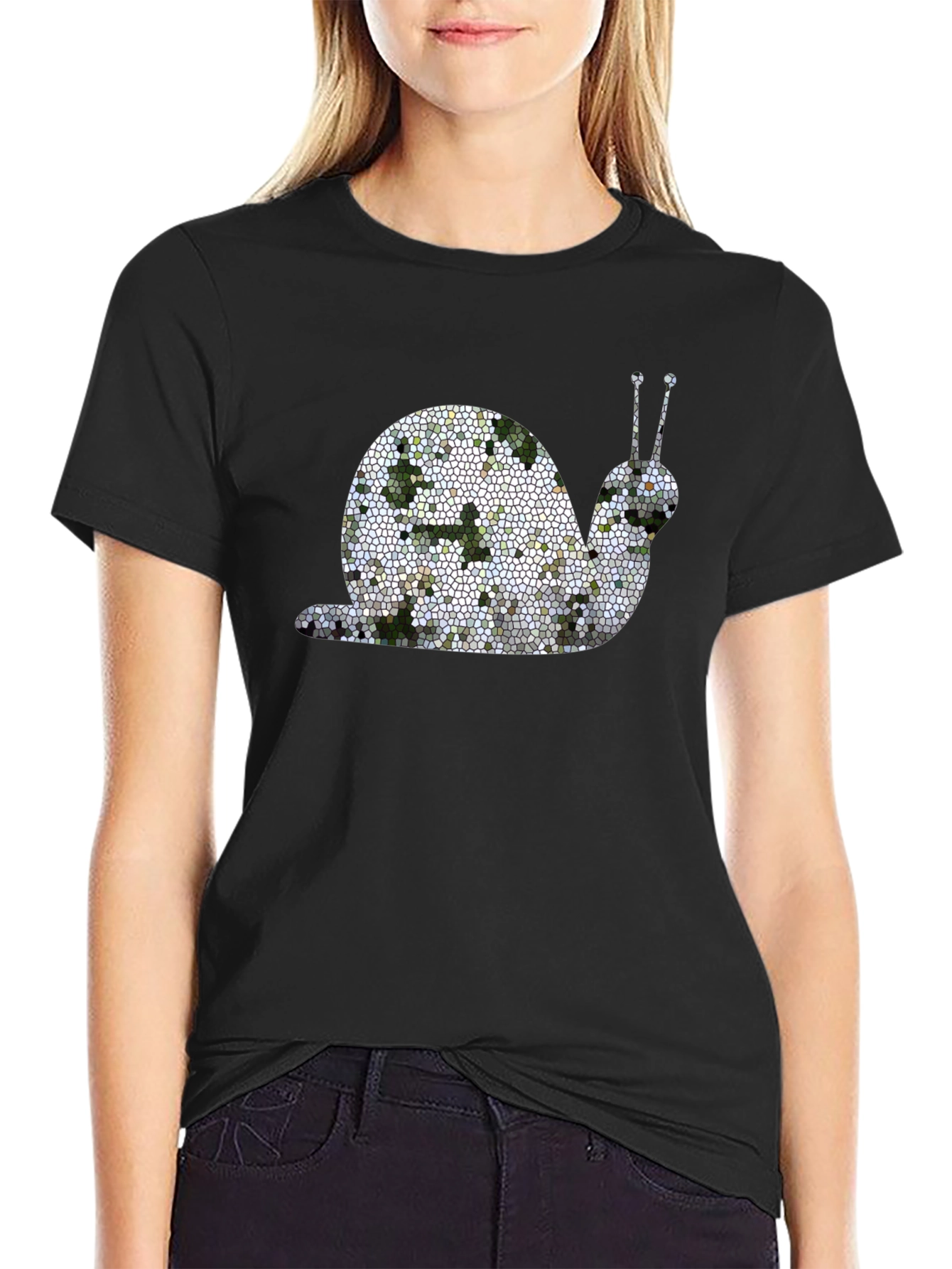Black Mosaic Snail Graphic Tee - Unique Design view 2