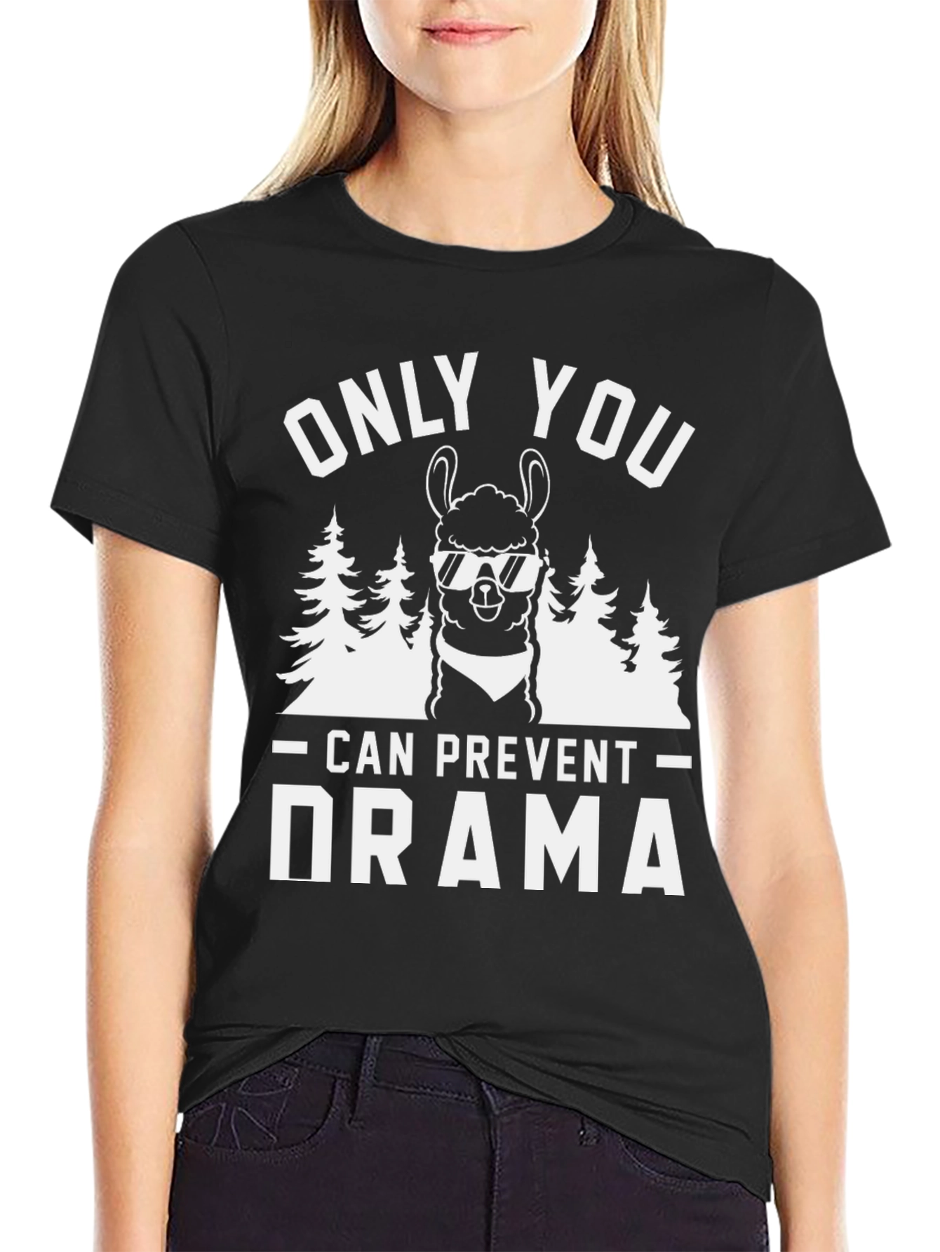Black Only You Can Prevent Drama Llama T-Shirt view 2