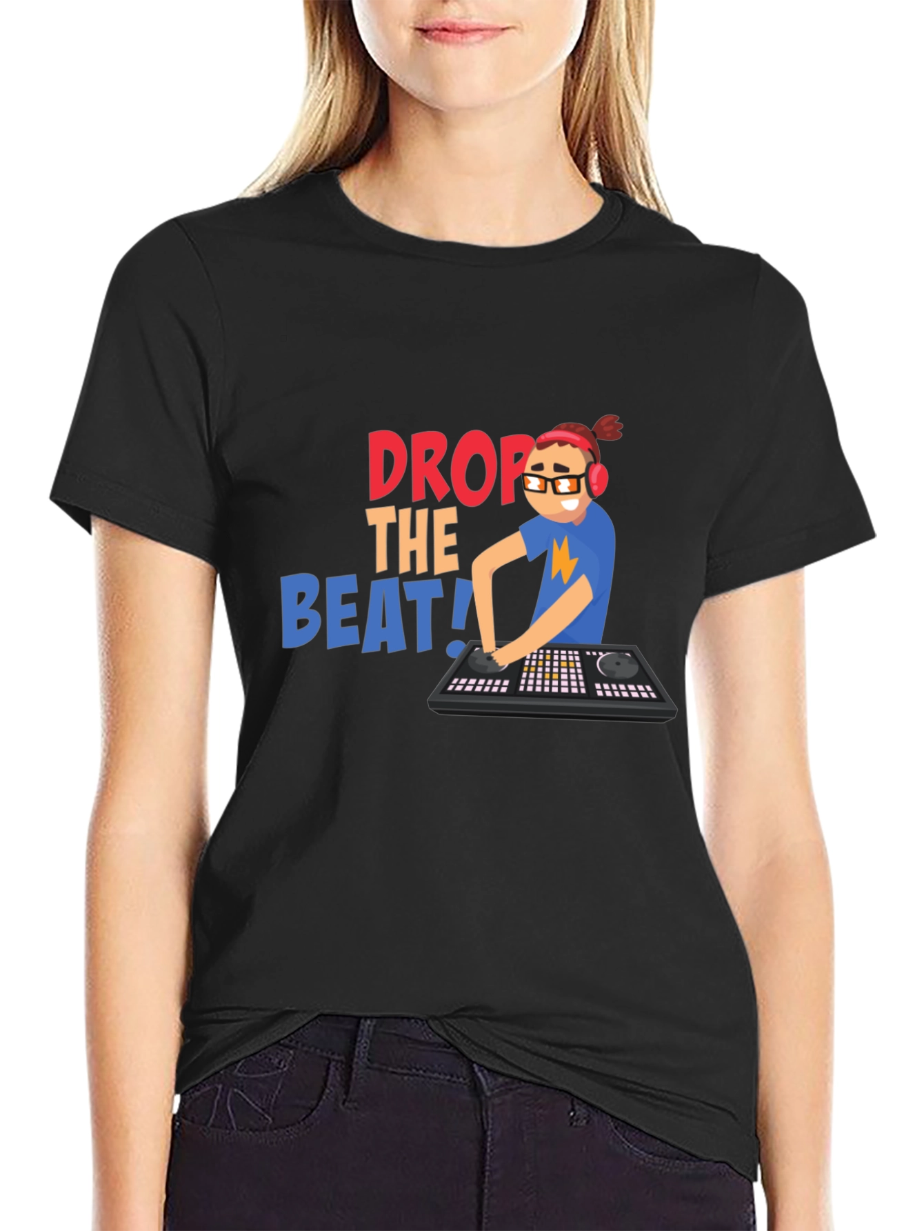 Black Drop the Beat T-Shirt - DJ Graphic Tee view 2