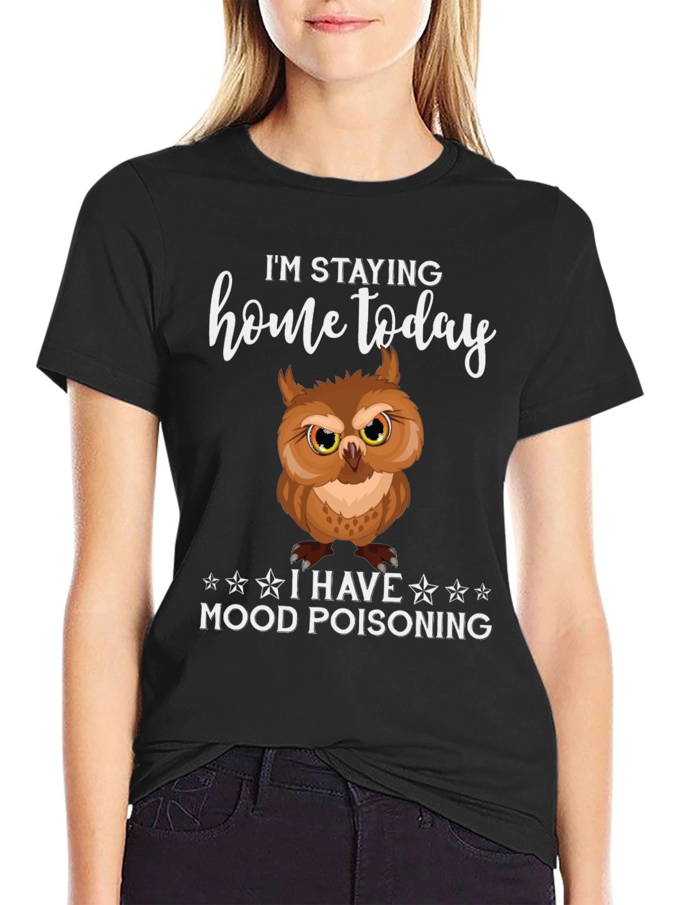 Black I'm Staying Home Mood Poisoning Owl Graphic Tee view 2