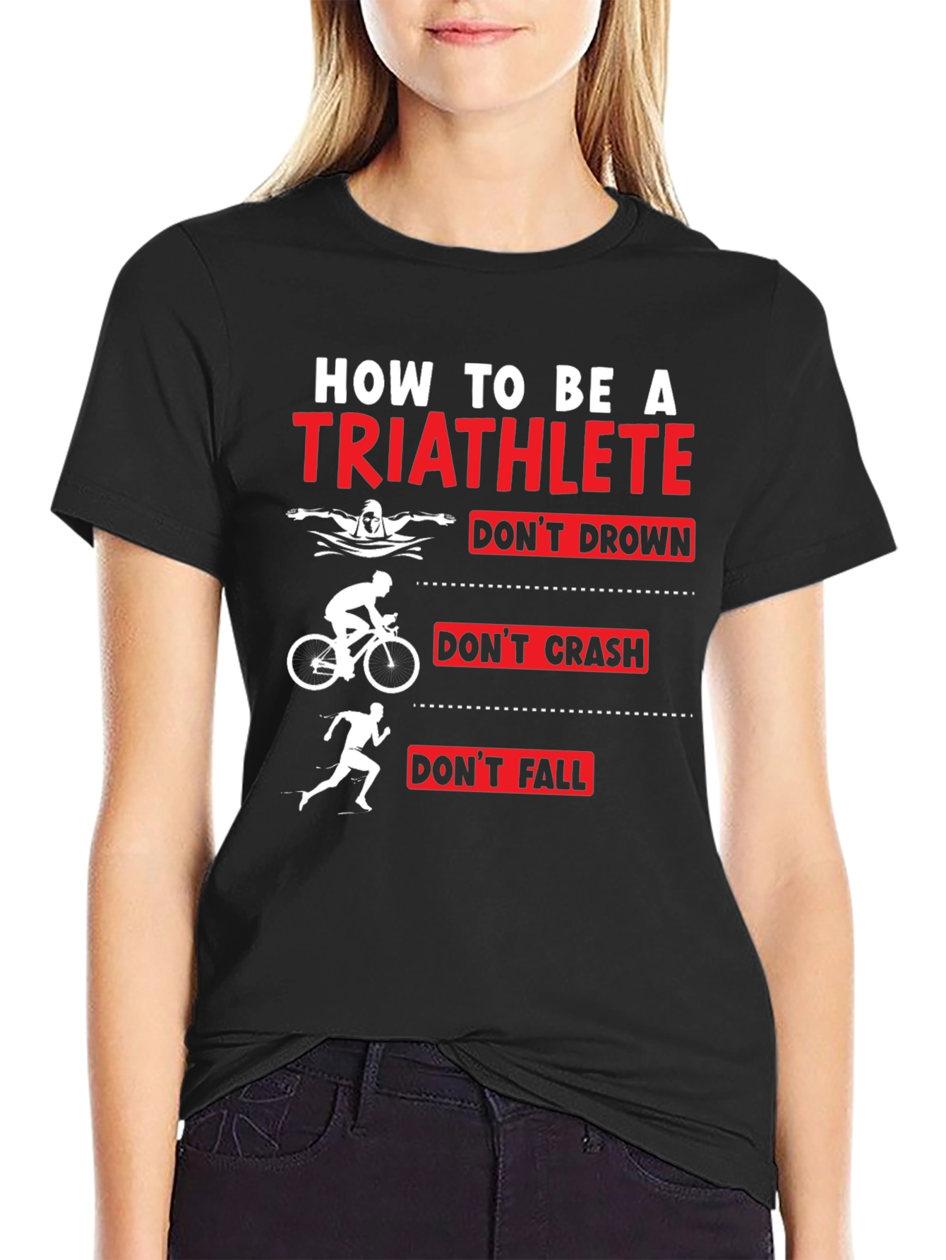 Black Triathlete T-Shirt - Swim Bike Run Funny Tee view 2