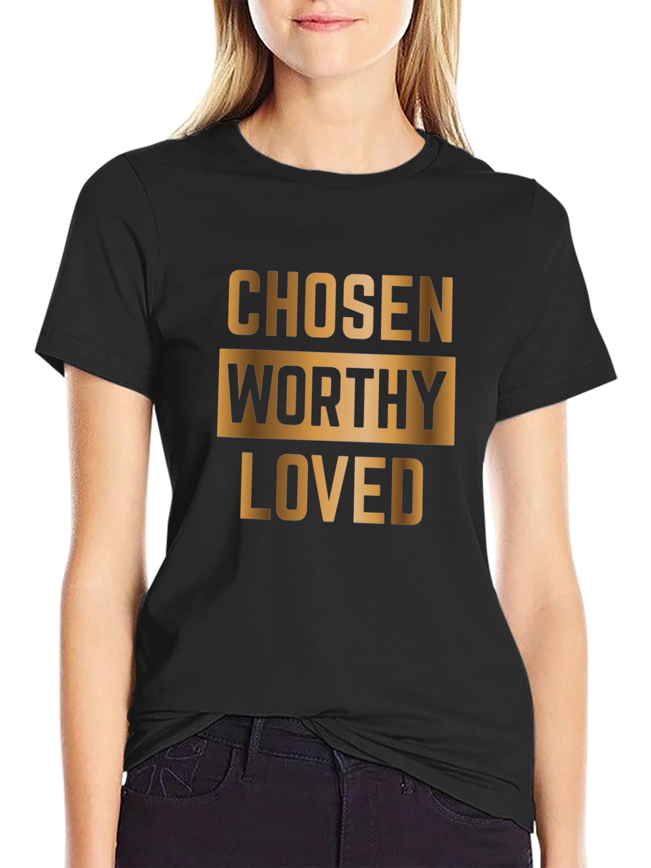 Black Chosen Worthy Loved Graphic T-Shirt - Black Cotton Blend view 2