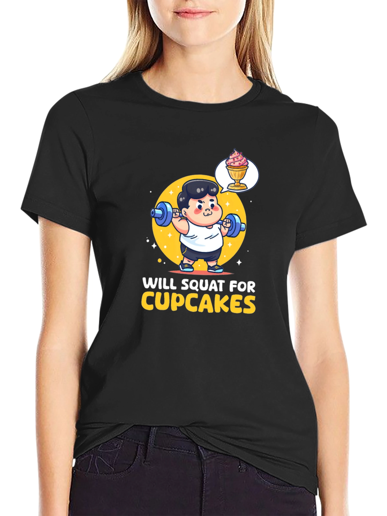 Black Will Squat for Cupcakes Graphic Tee view 2