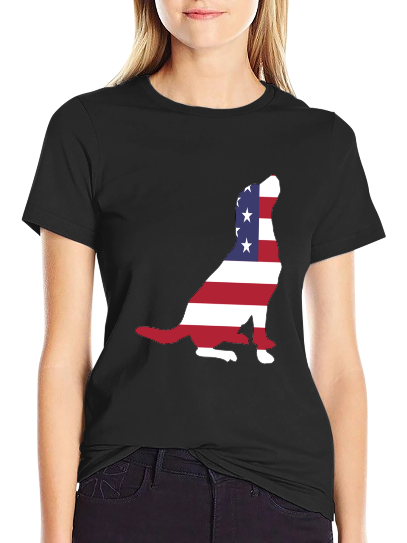 Black Patriotic Dog USA Flag T-Shirt view 2