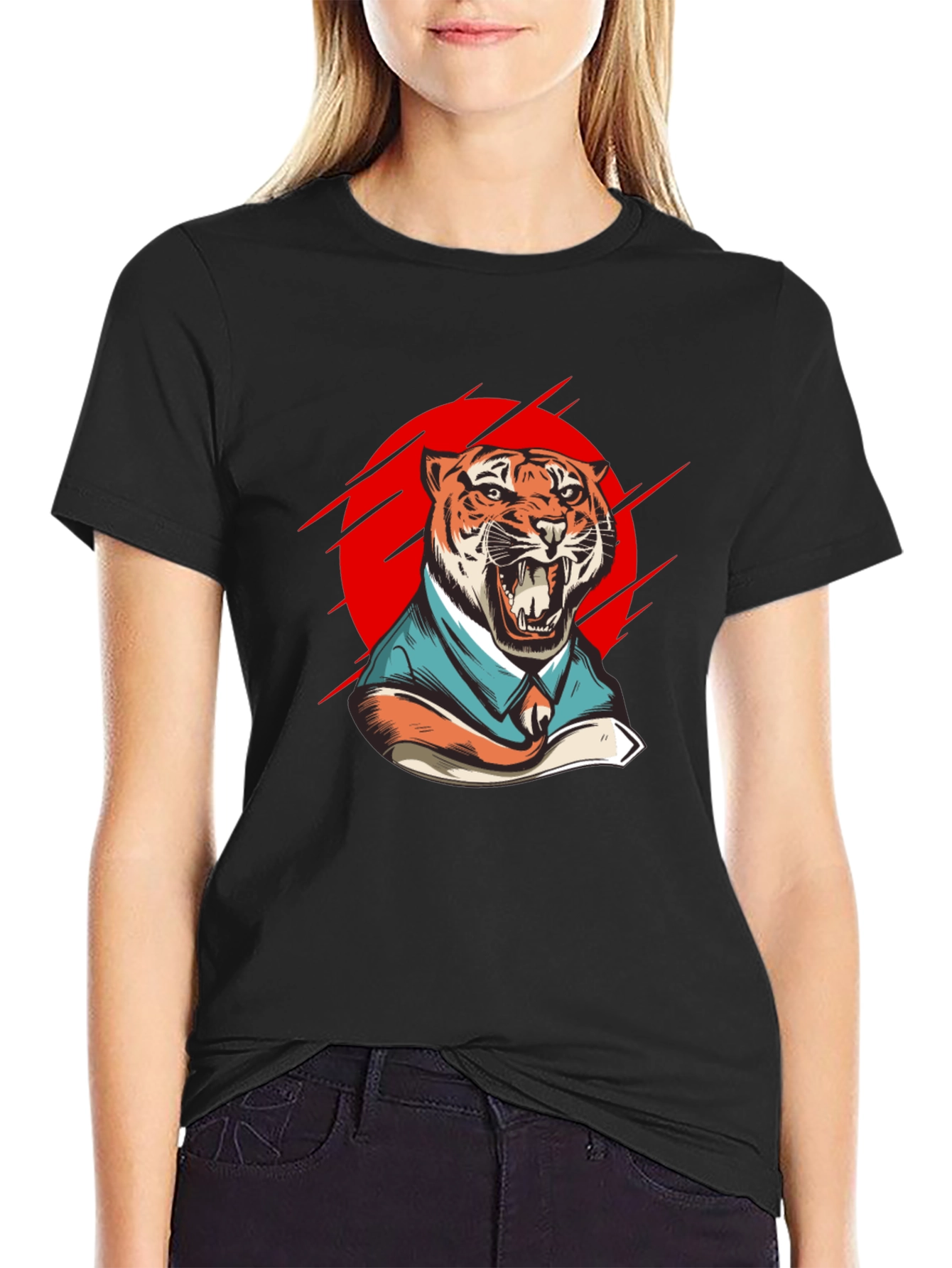 Black Tiger in Suit Graphic T-Shirt - Black view 2