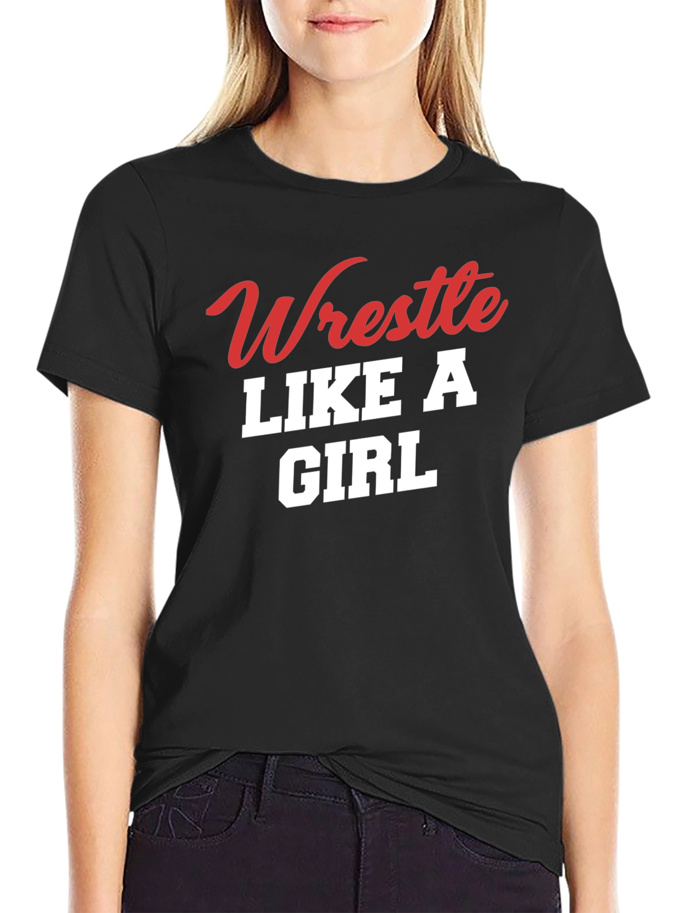Black Wrestle Like a Girl T-Shirt - Black view 2
