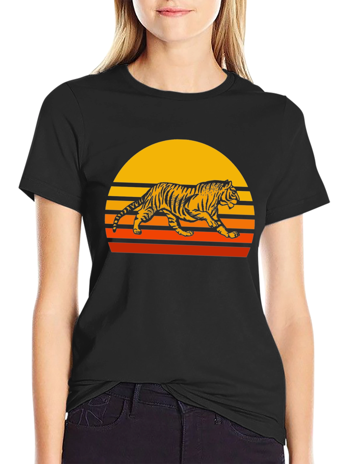 Black Retro Tiger Graphic Tee - Vintage Style Men's T-Shirt view 2