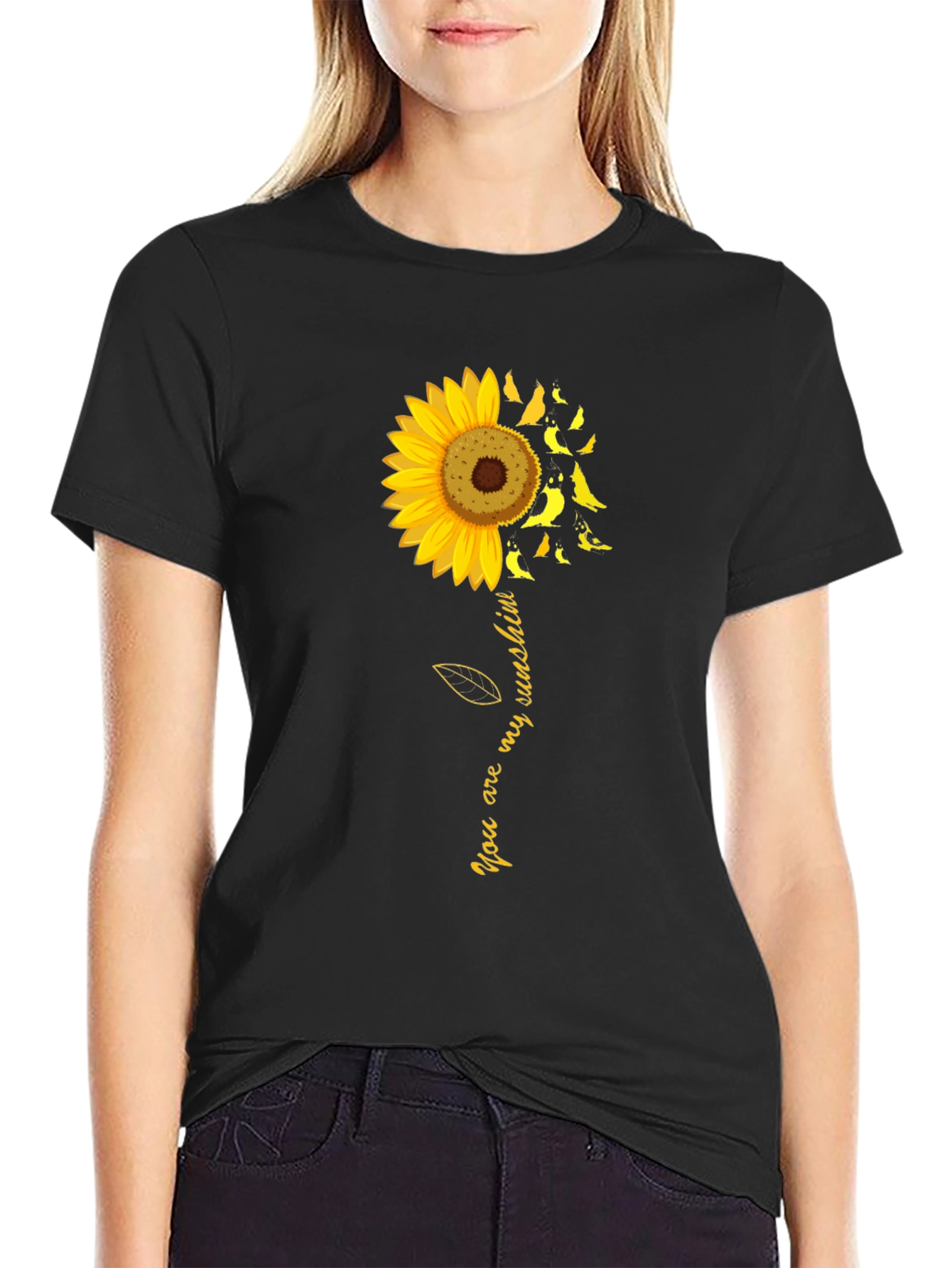 Black Sunflower Bird T-Shirt - You Are My Sunshine Tee view 2