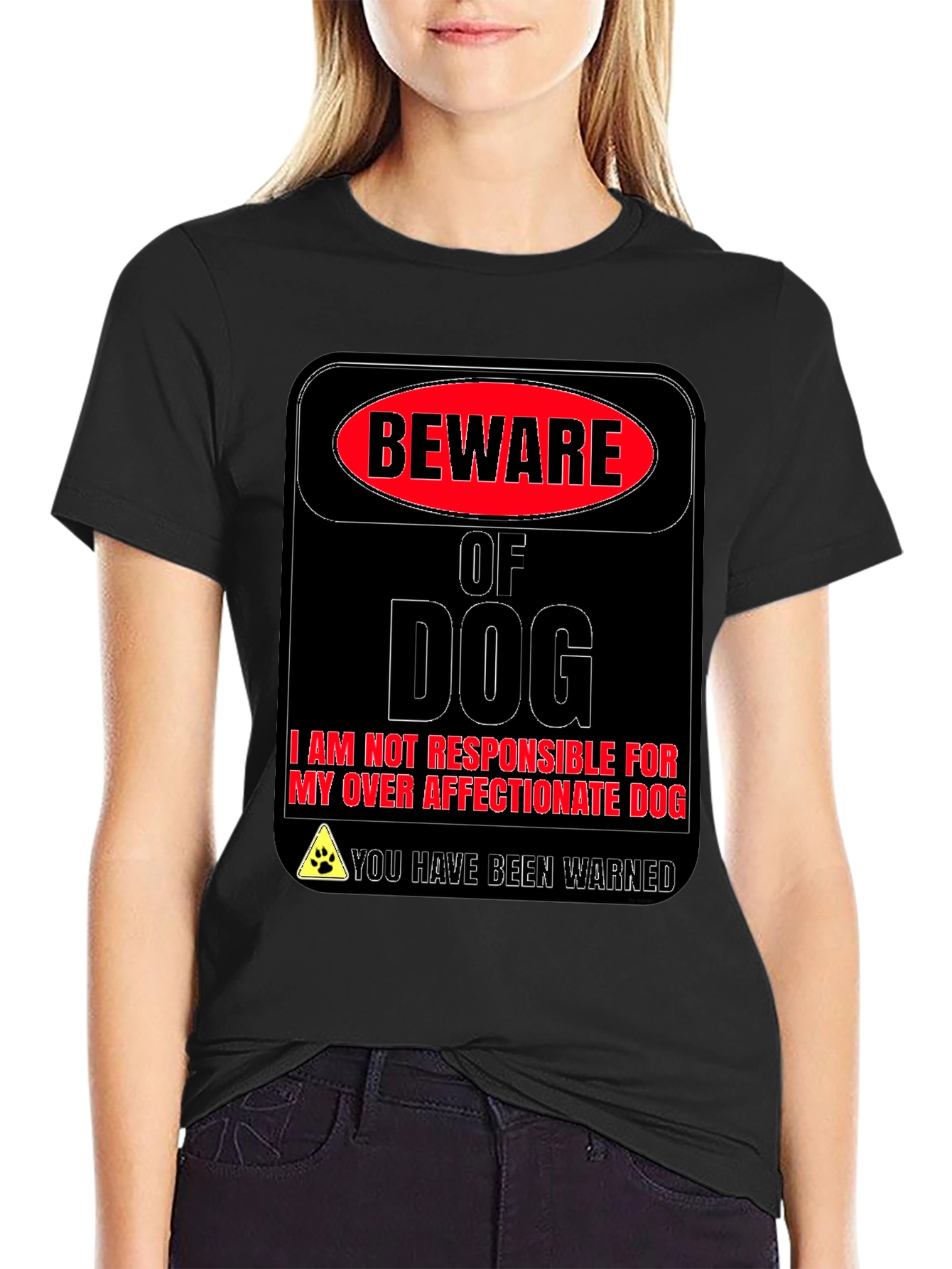 Black Beware of Dog Novelty Graphic T-Shirt view 2