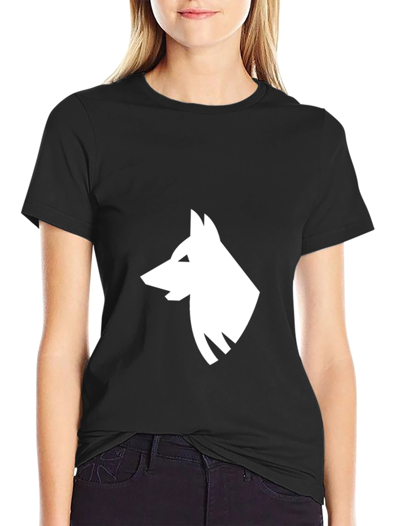 Black Black T-Shirt with White Wolf Graphic view 2