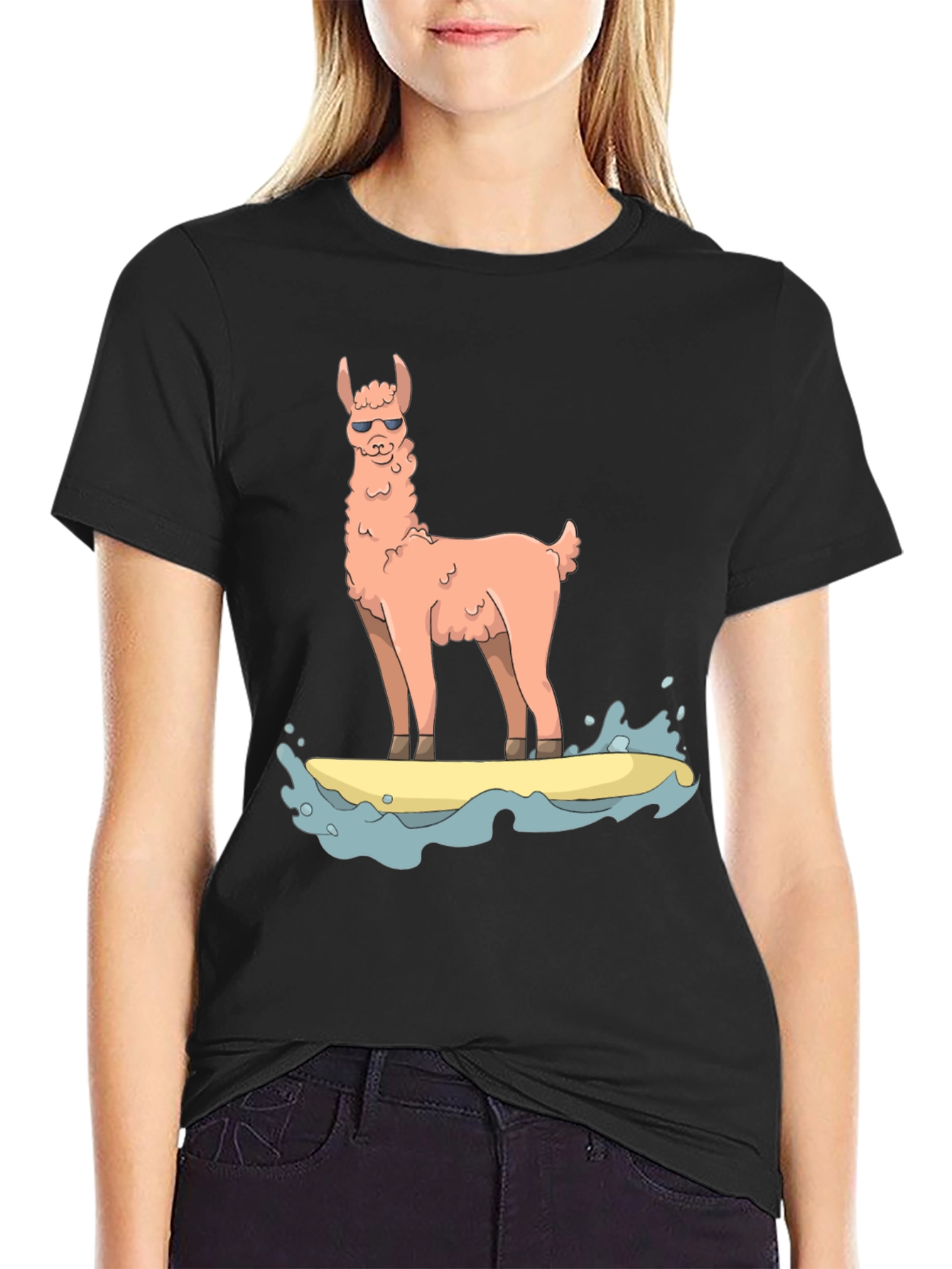 Black Surfing Llama Graphic Tee view 2