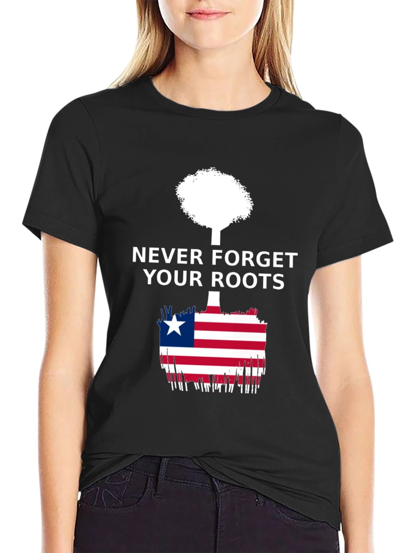 Black Never Forget Your Roots Liberia Flag T-Shirt view 2