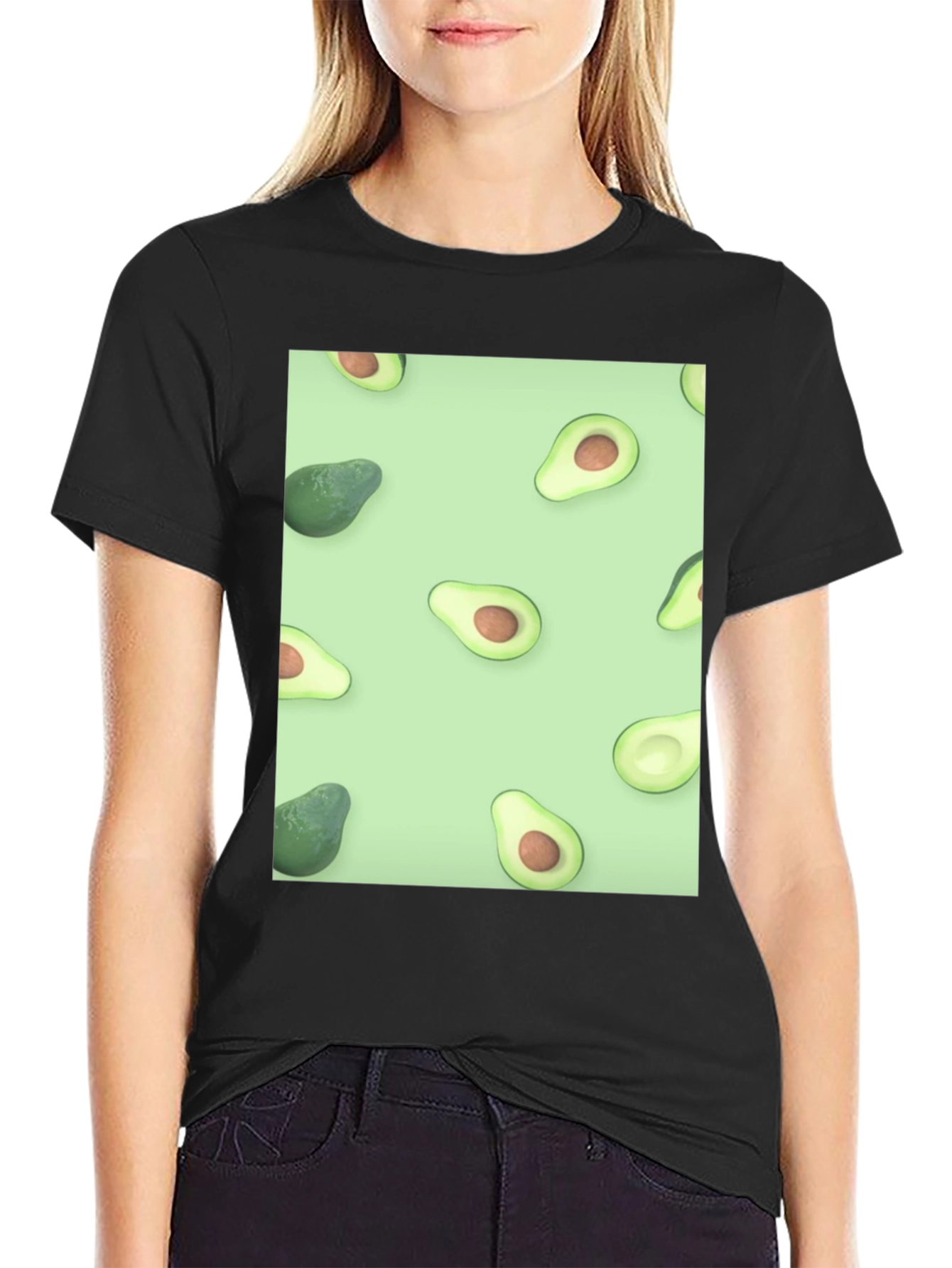Black Avocado Patterned T-Shirt - Stylish & Unique! view 2