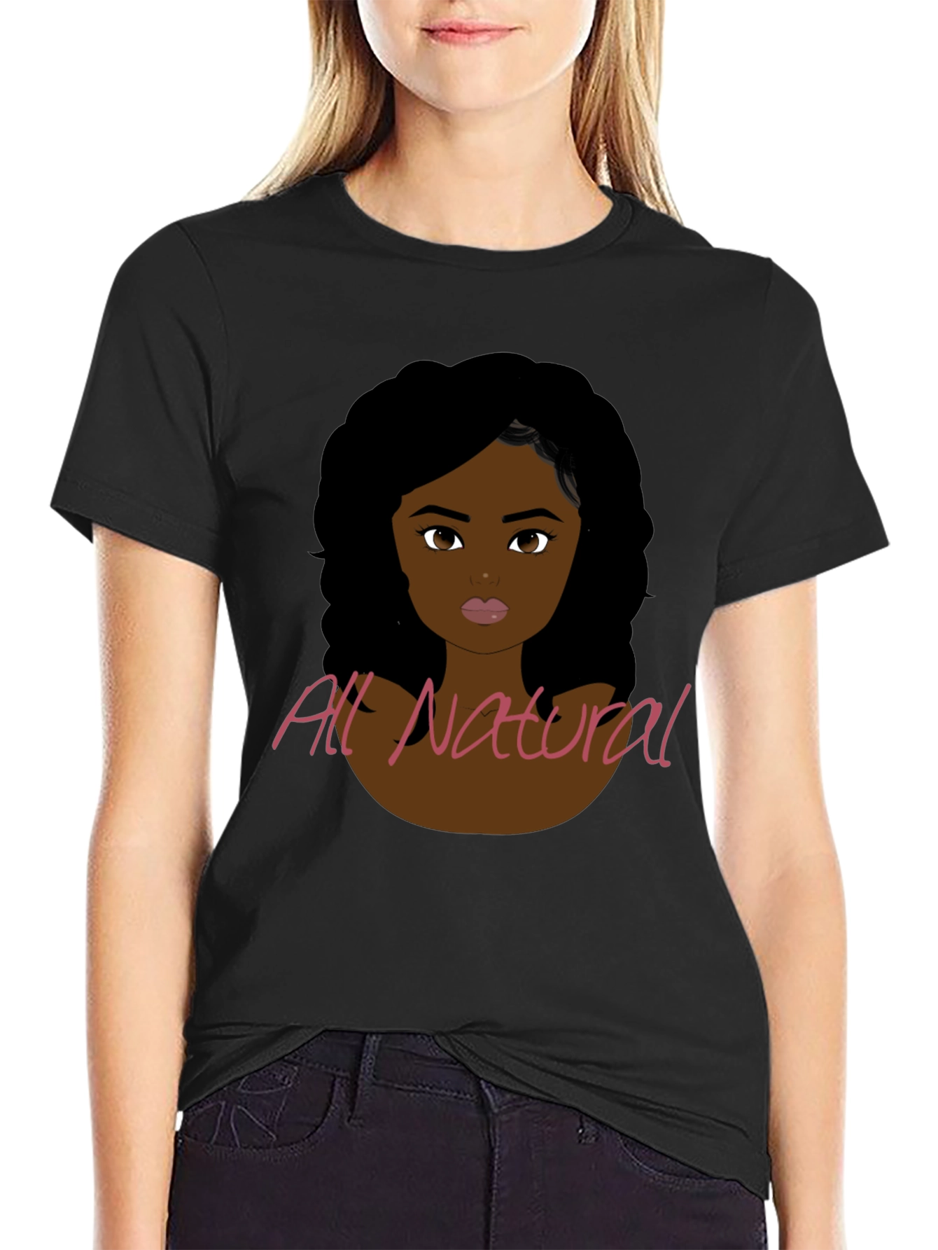 Black All Natural Woman Graphic Print T-Shirt view 2