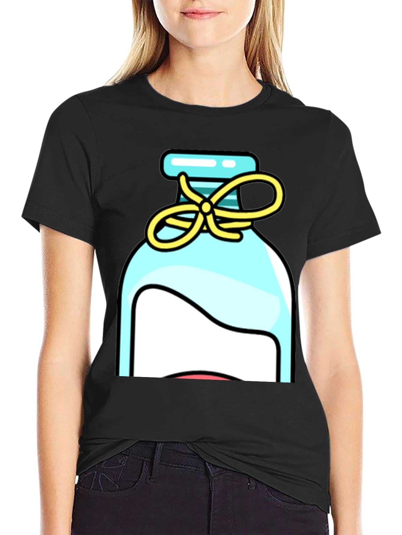 Black Whimsical Bottle Graphic Tee - Stylish Unisex T-Shirt view 2
