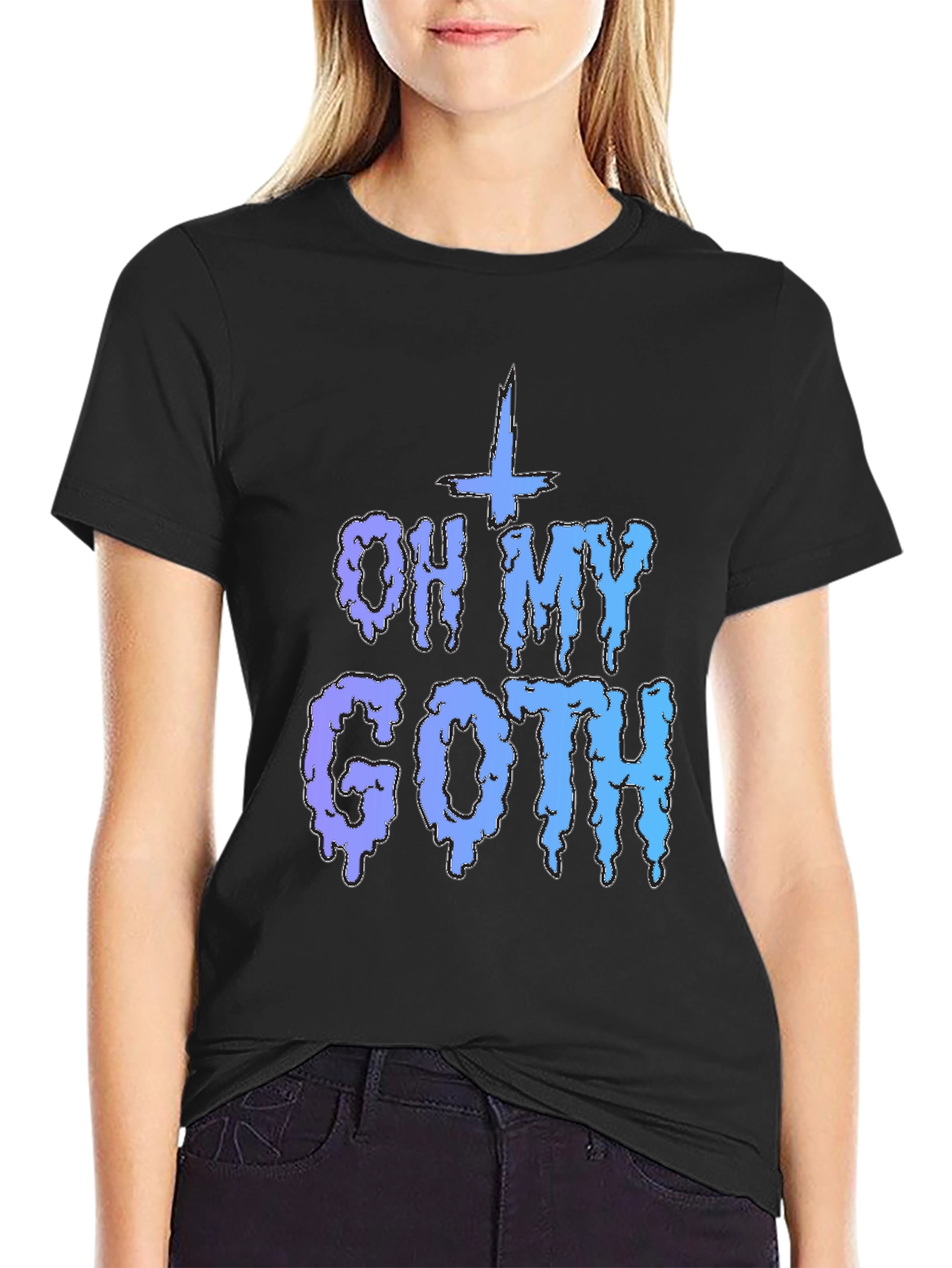 Black Oh My Goth T-Shirt - Black Crew Neck view 2