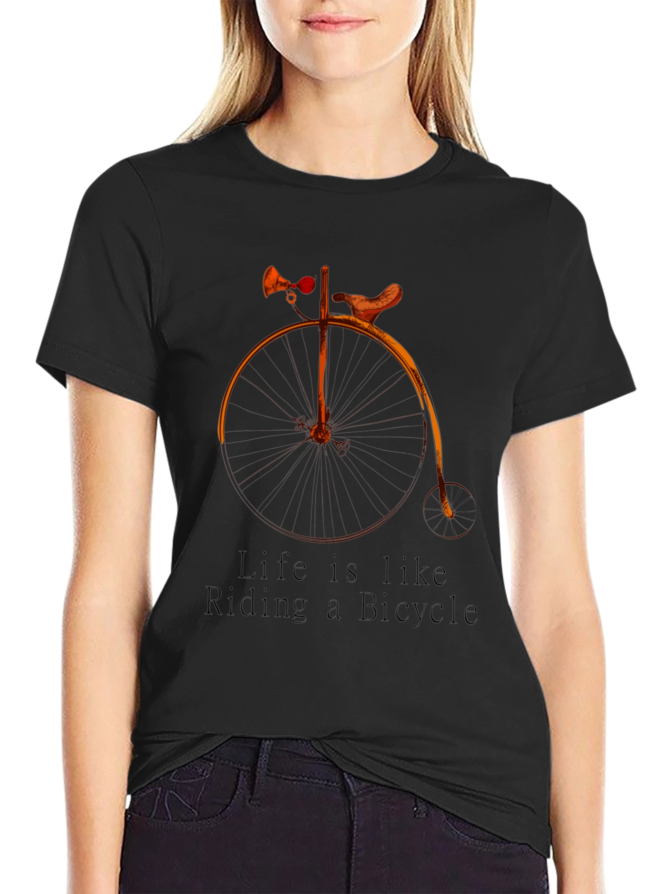 Black Vintage Bicycle T-Shirt - "Life is like Riding" Graphic Tee view 2