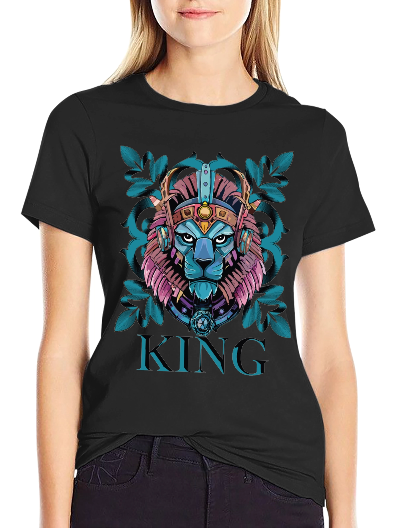 Black King Lion Graphic Tee - Unique Design view 2