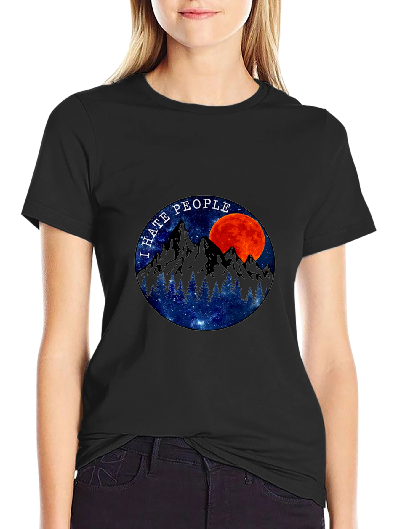 I Hate People Graphic T-Shirt - Moon & Mountains - 2