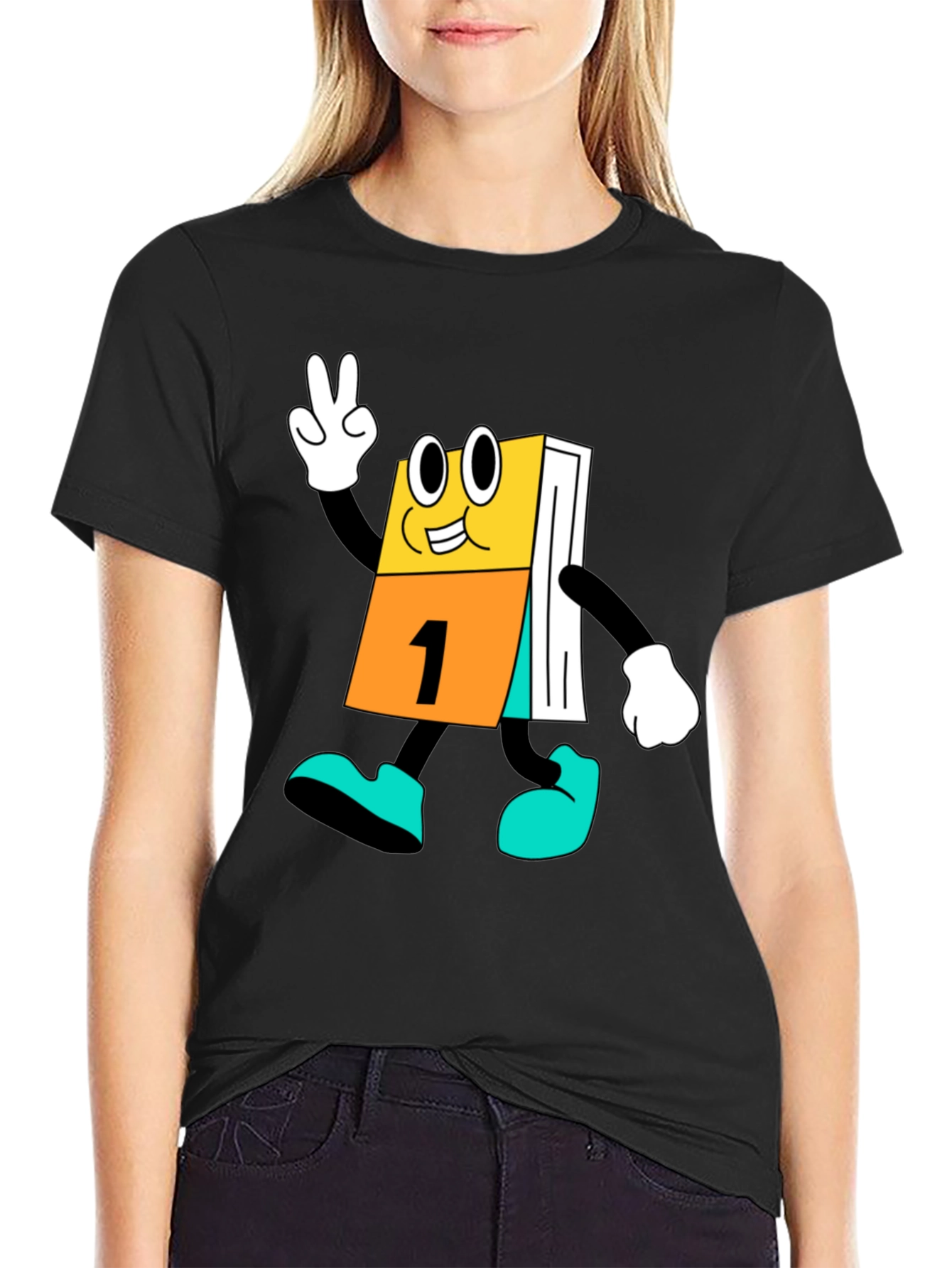 Black Cartoon Calendar Black T-Shirt view 2