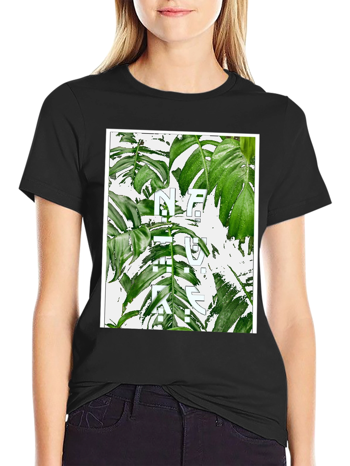 Black Nature Graphic T-Shirt - Modern Botanical Print view 2