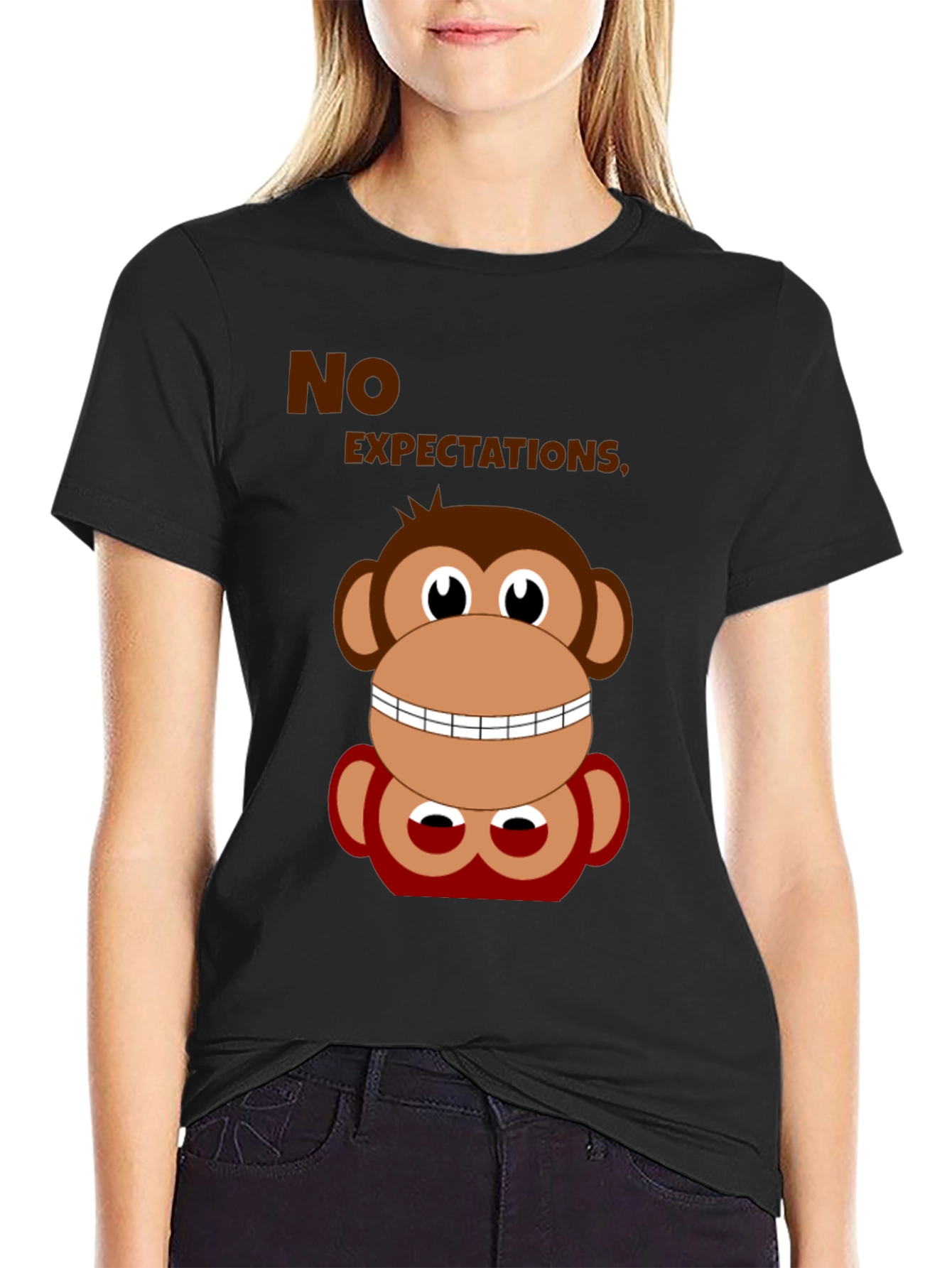 Black Funny Monkey No Expectations Graphic Tee view 2