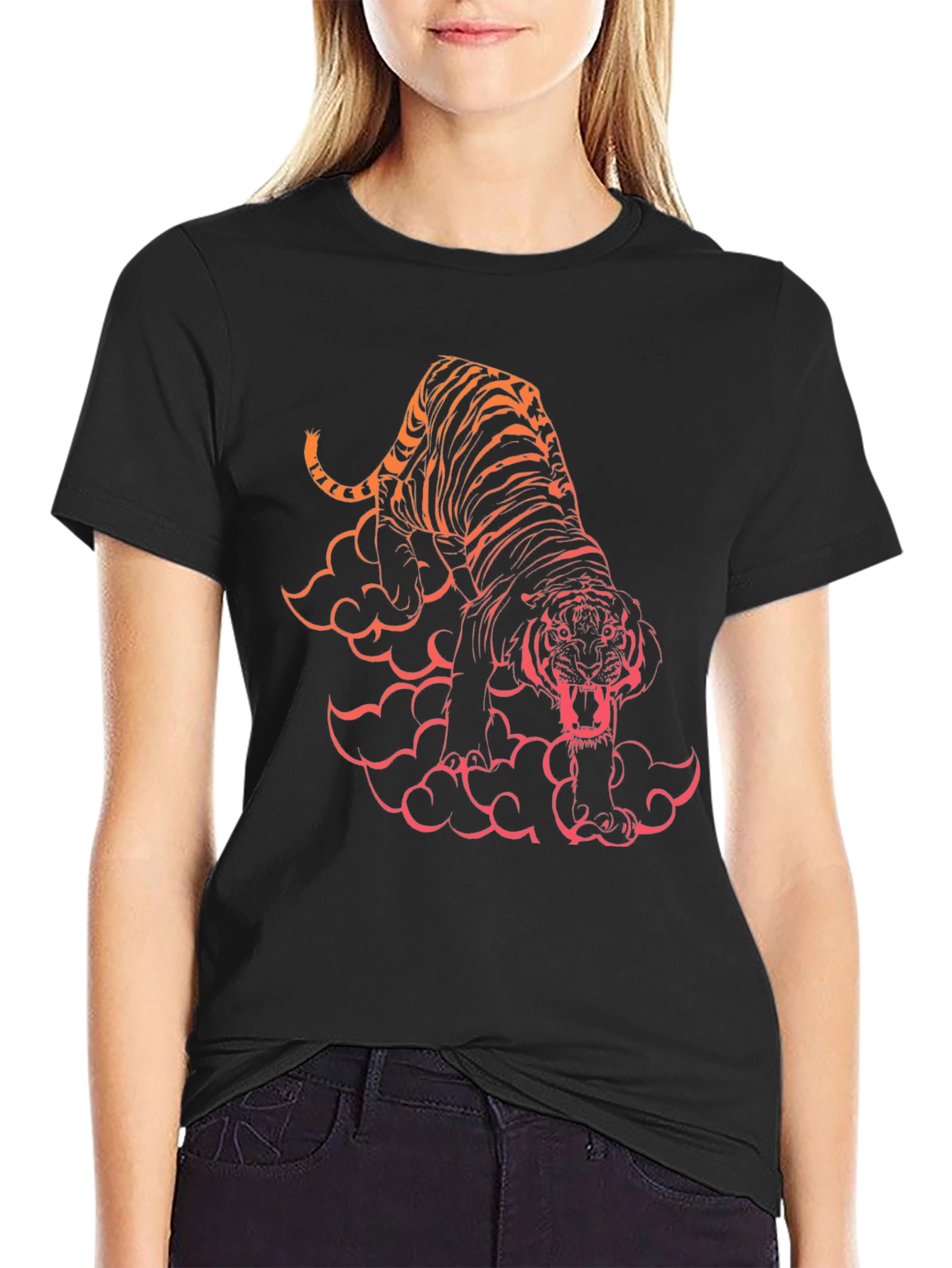 Black Tiger Graphic Black T-Shirt view 2