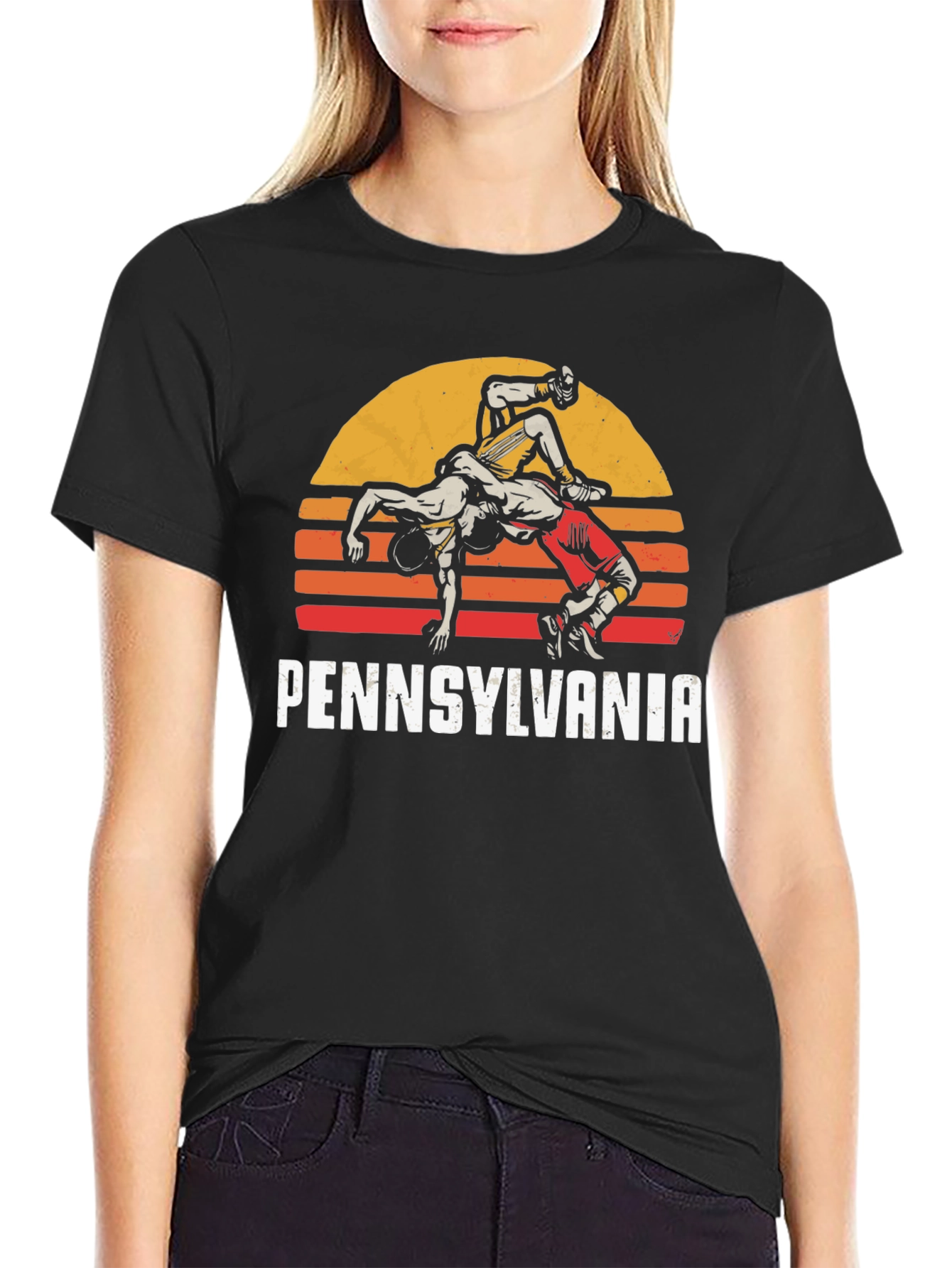 Black Pennsylvania Wrestling Retro Graphic T-Shirt view 2