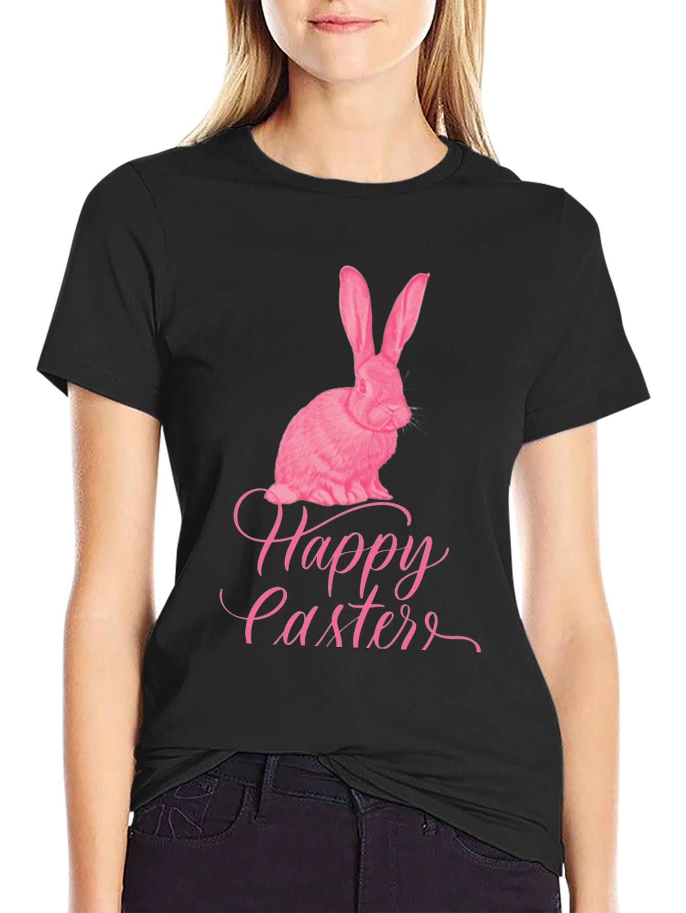 Black Happy Easter Bunny Graphic T-Shirt view 2