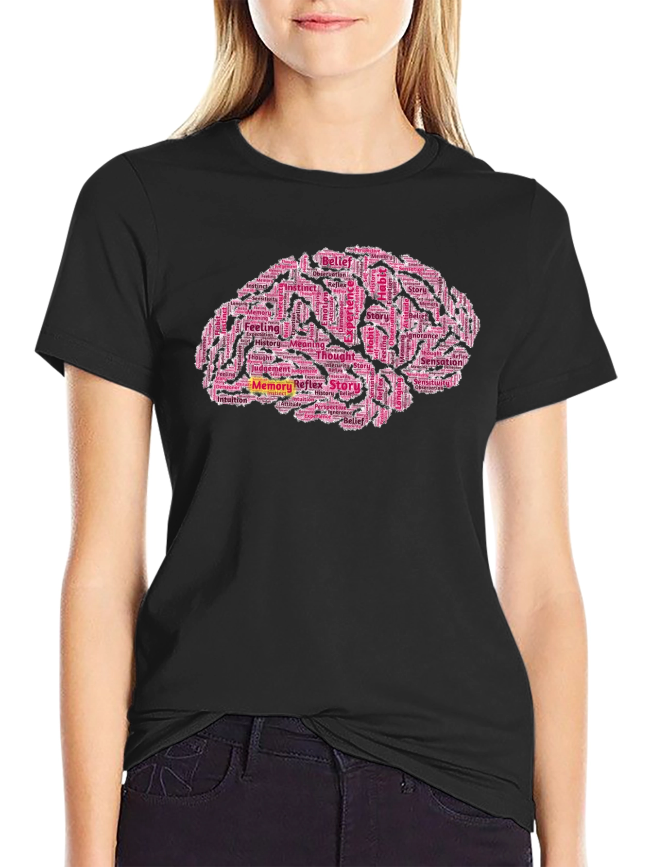 Black Brain Word Cloud Black T-Shirt view 2
