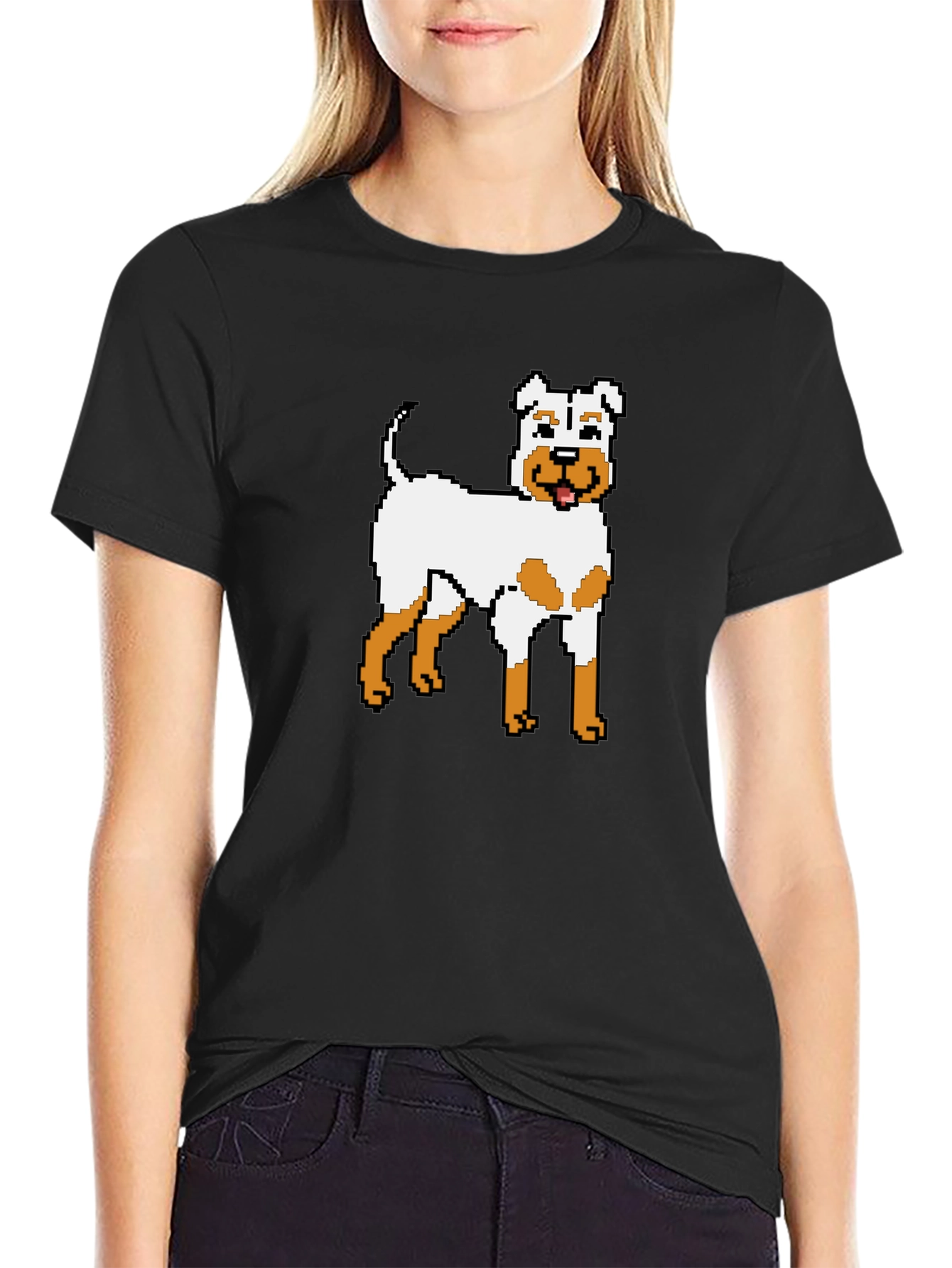Black Pixel Dog Graphic T-Shirt - Unique Canine Design view 2