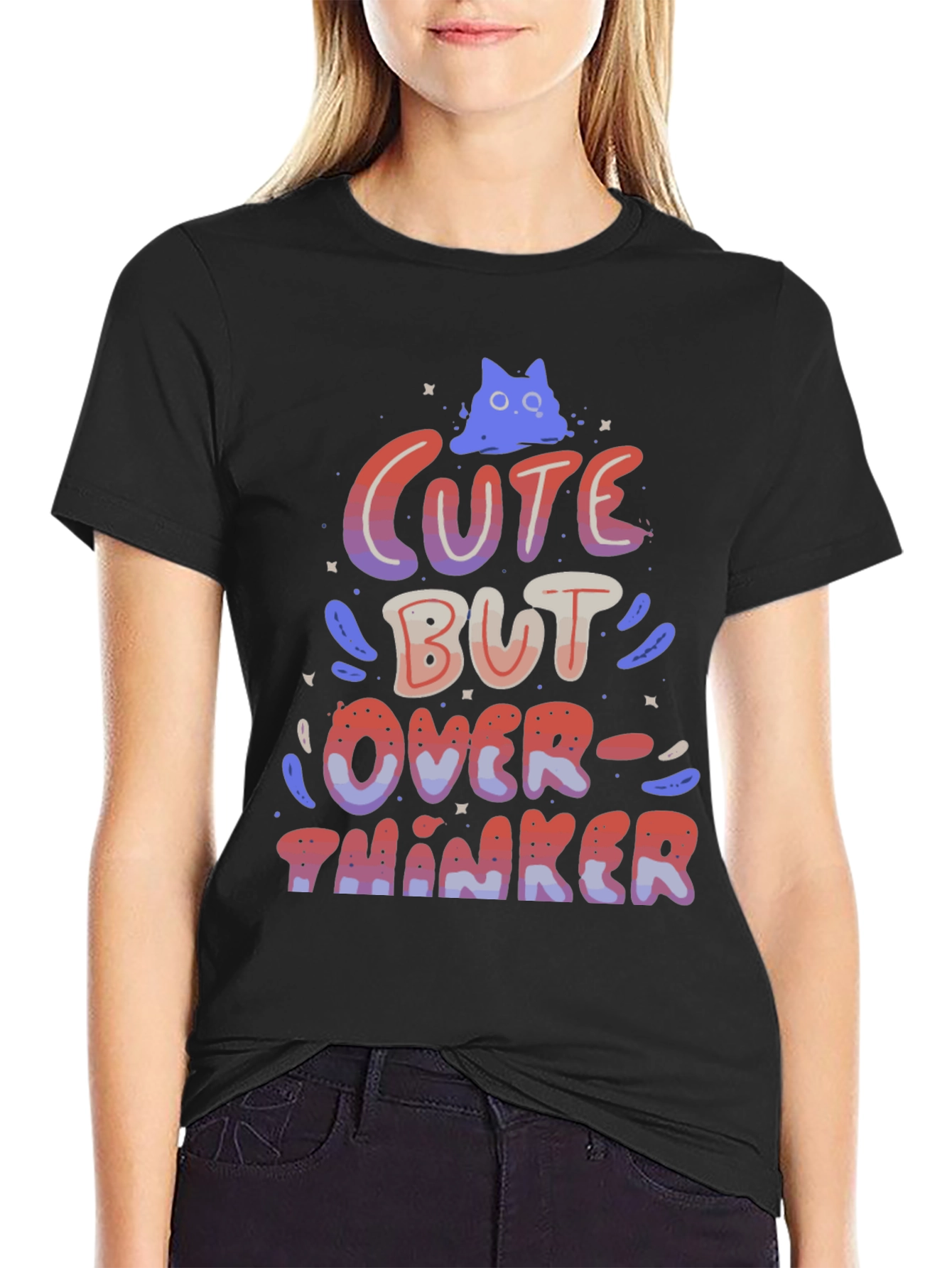Black Cute But Overthinker Graphic T-Shirt view 2