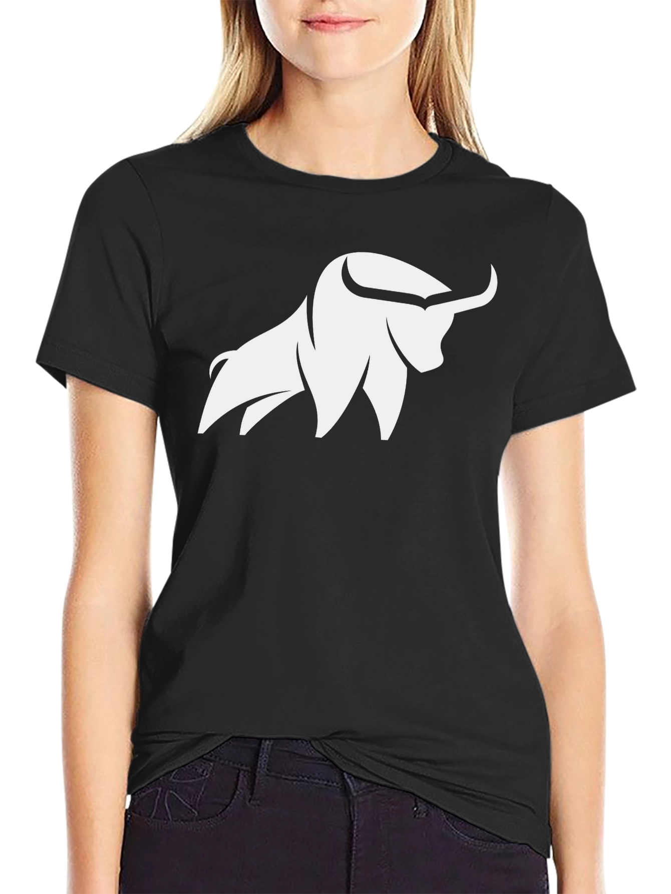 Black Black T-Shirt with White Bull Graphic view 2