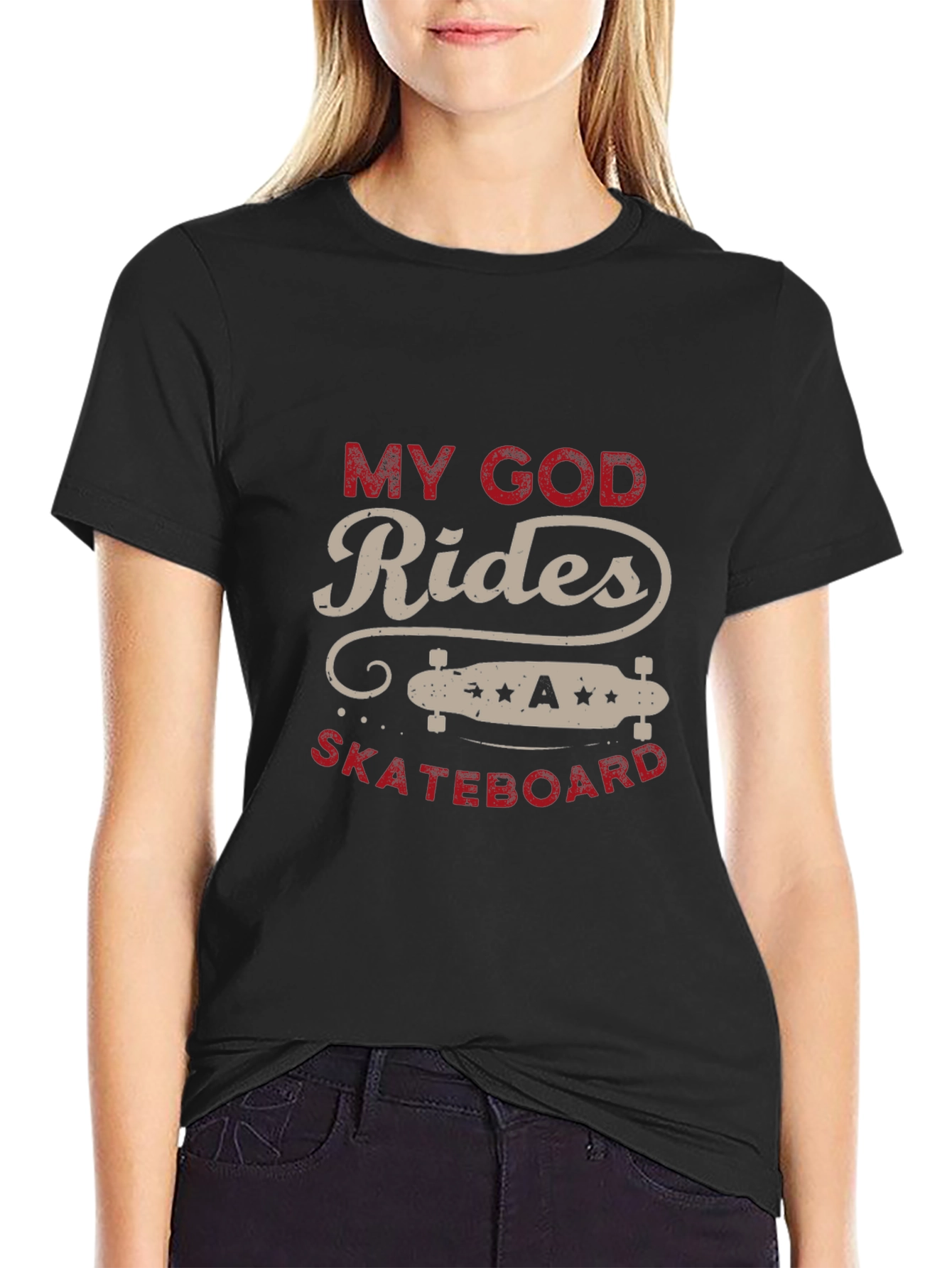 Black My God Rides A Skateboard T-Shirt view 2