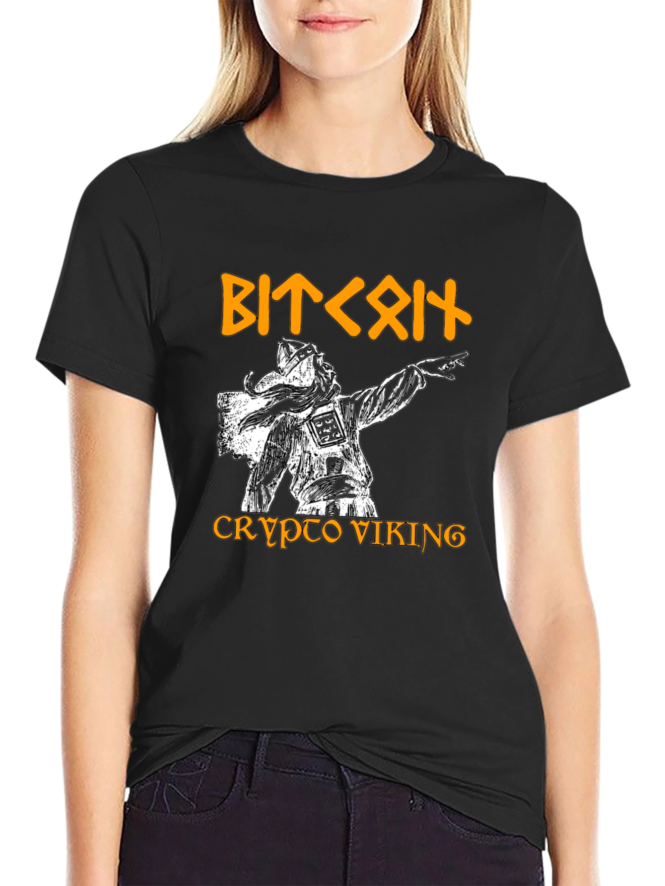 Black Crypto Viking Graphic Tee - Bitcoin Fan T-Shirt view 2