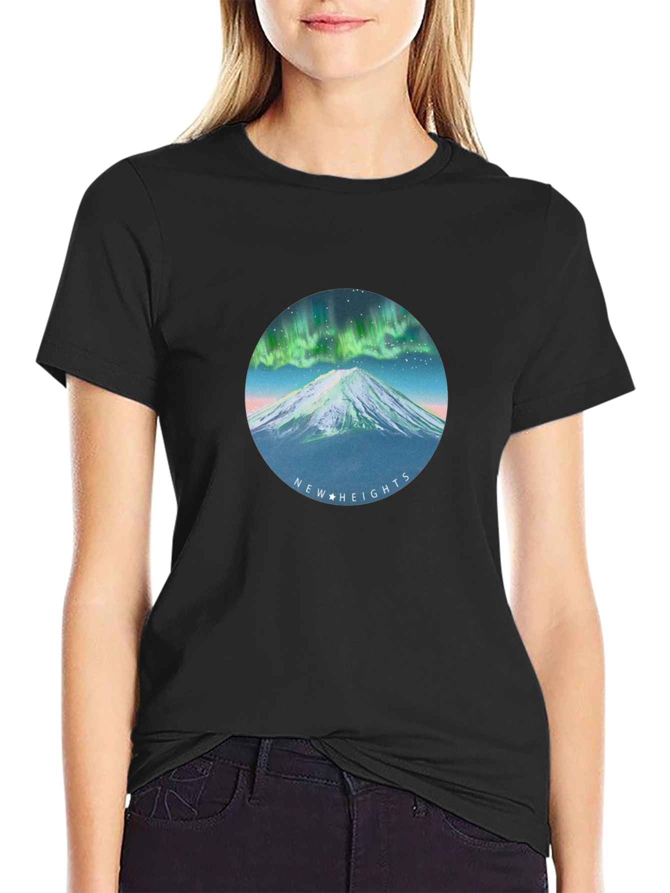 Black Aurora Mountain T-Shirt - New Heights Graphic Tee view 2