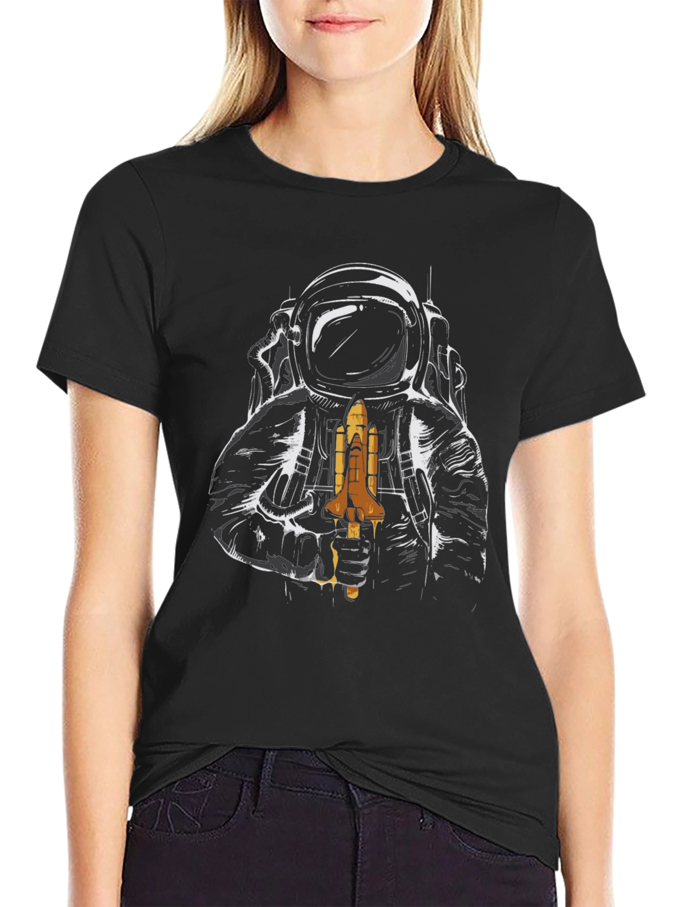 Black Astronaut Space Shuttle Graphic Tee view 2