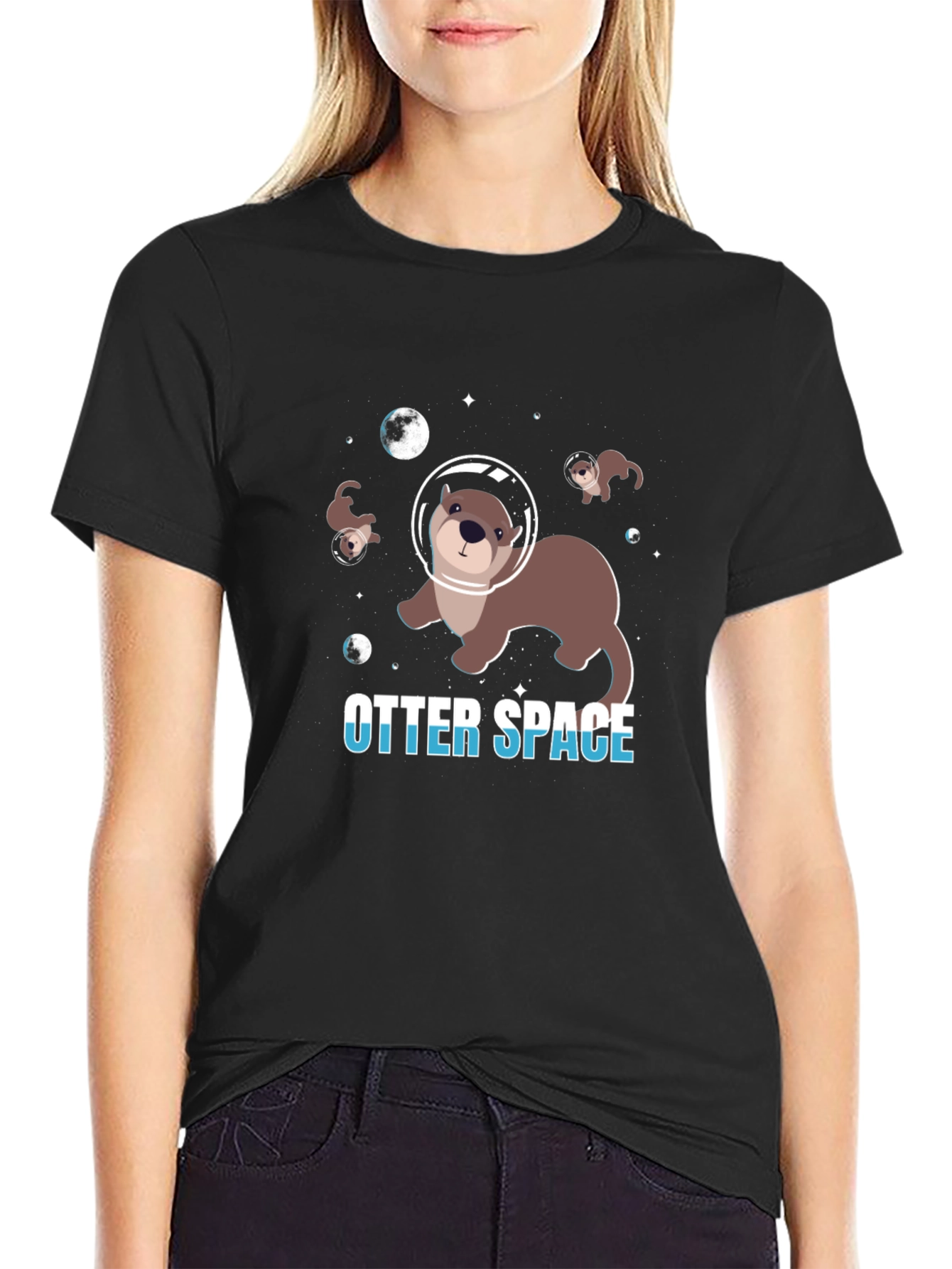Black Otter Space T-Shirt, Galaxy Design view 2