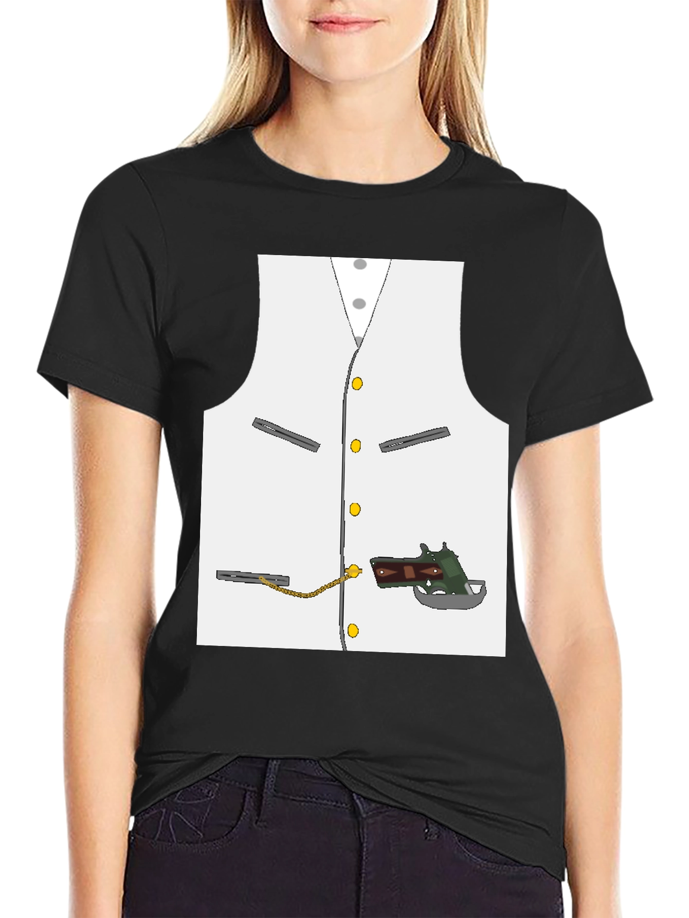 Black Novelty Vest & Gun Graphic T-Shirt view 2