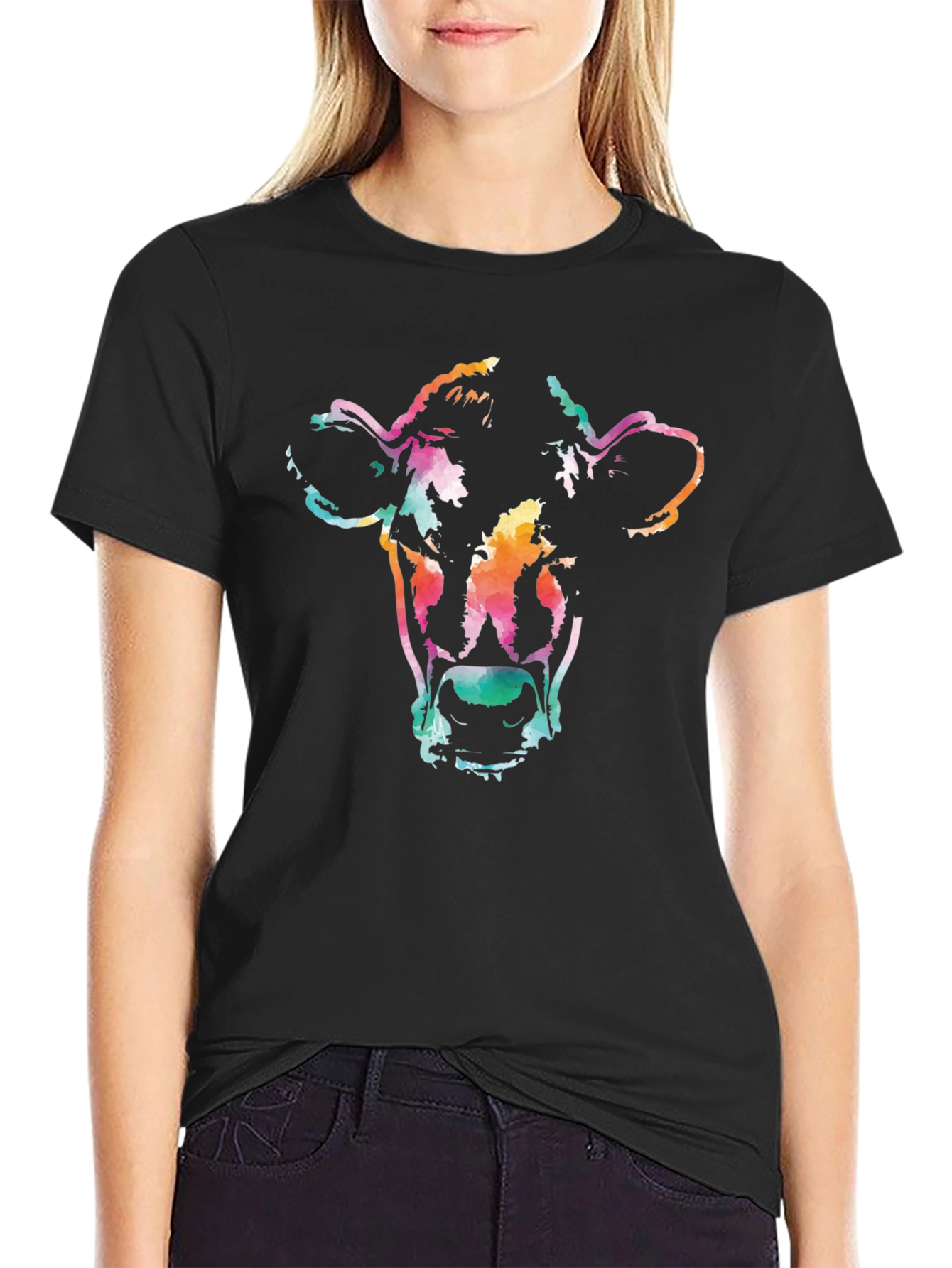 Black Vibrant Cow Graphic Tee - Unisex Black T-Shirt view 2