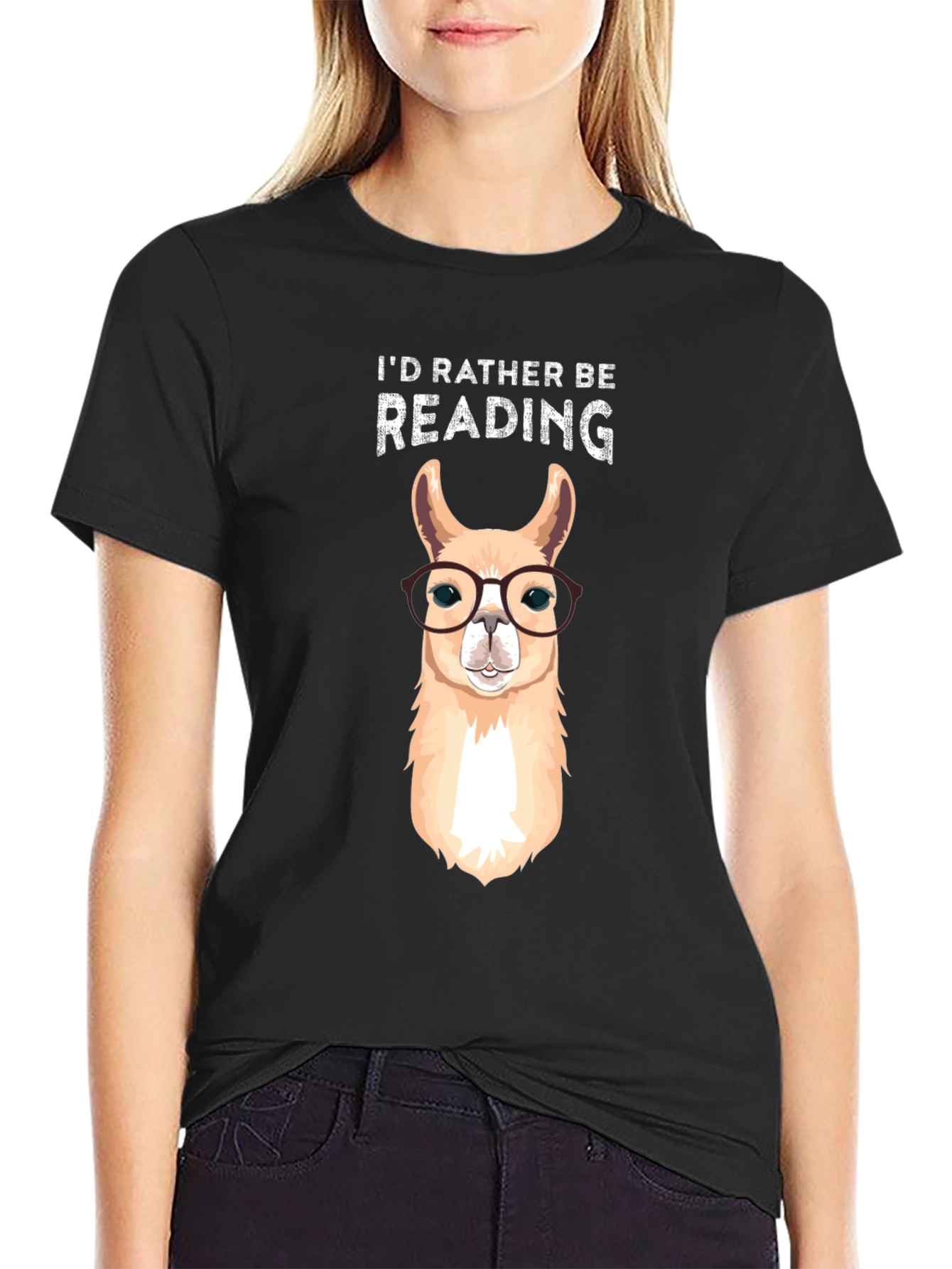 Black Llama Reading T-Shirt - Book Lover Tee view 2