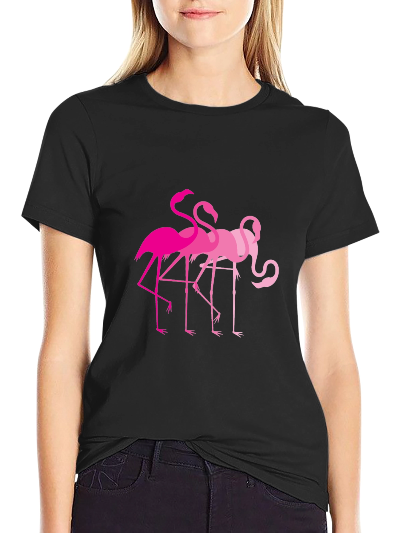 Black Flamingo Graphic Tee - Black Cotton T-Shirt view 2