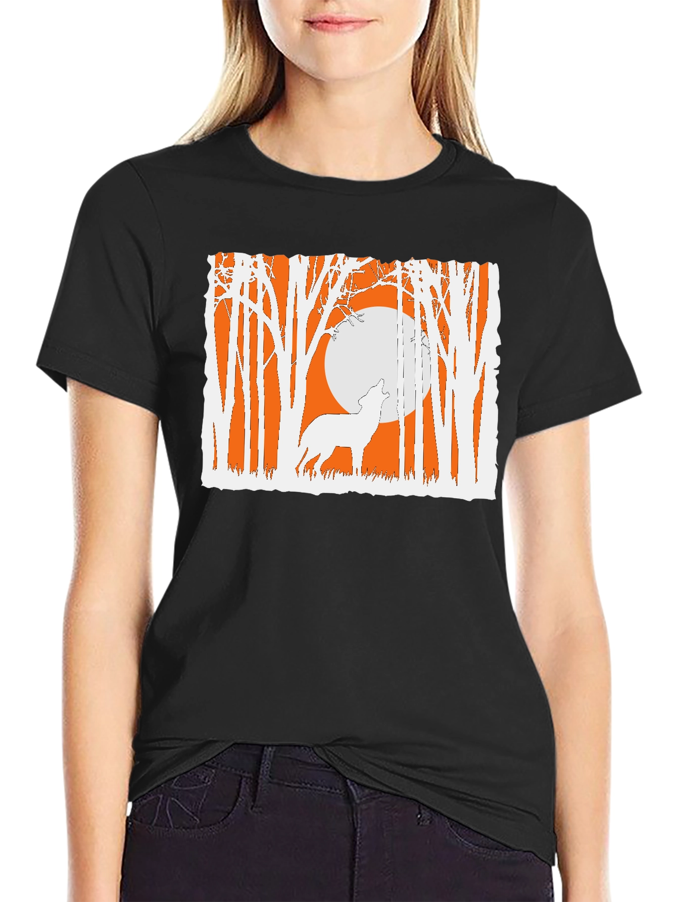 Black Wolf Moon Graphic Tee - Nature Inspired Black T-Shirt view 2