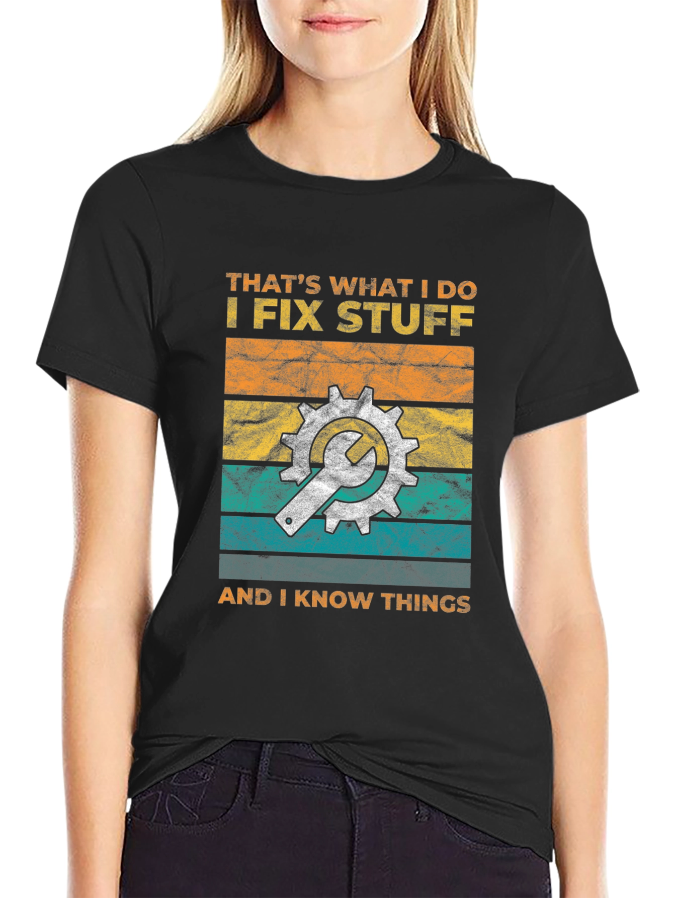 Black I Fix Stuff Graphic T-Shirt - Mechanic Humor Tee view 2
