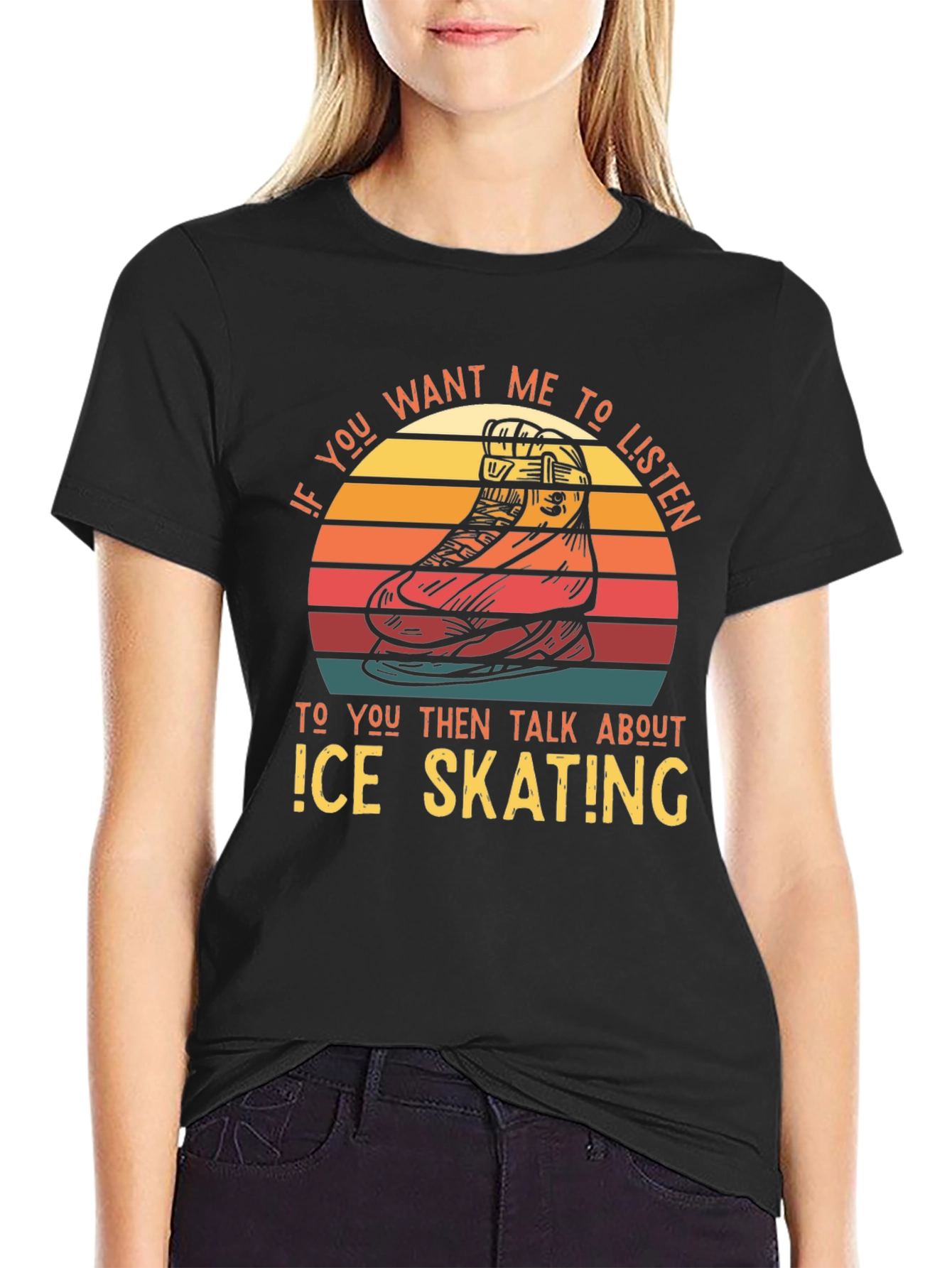 Black Ice Skating Retro T-Shirt view 2